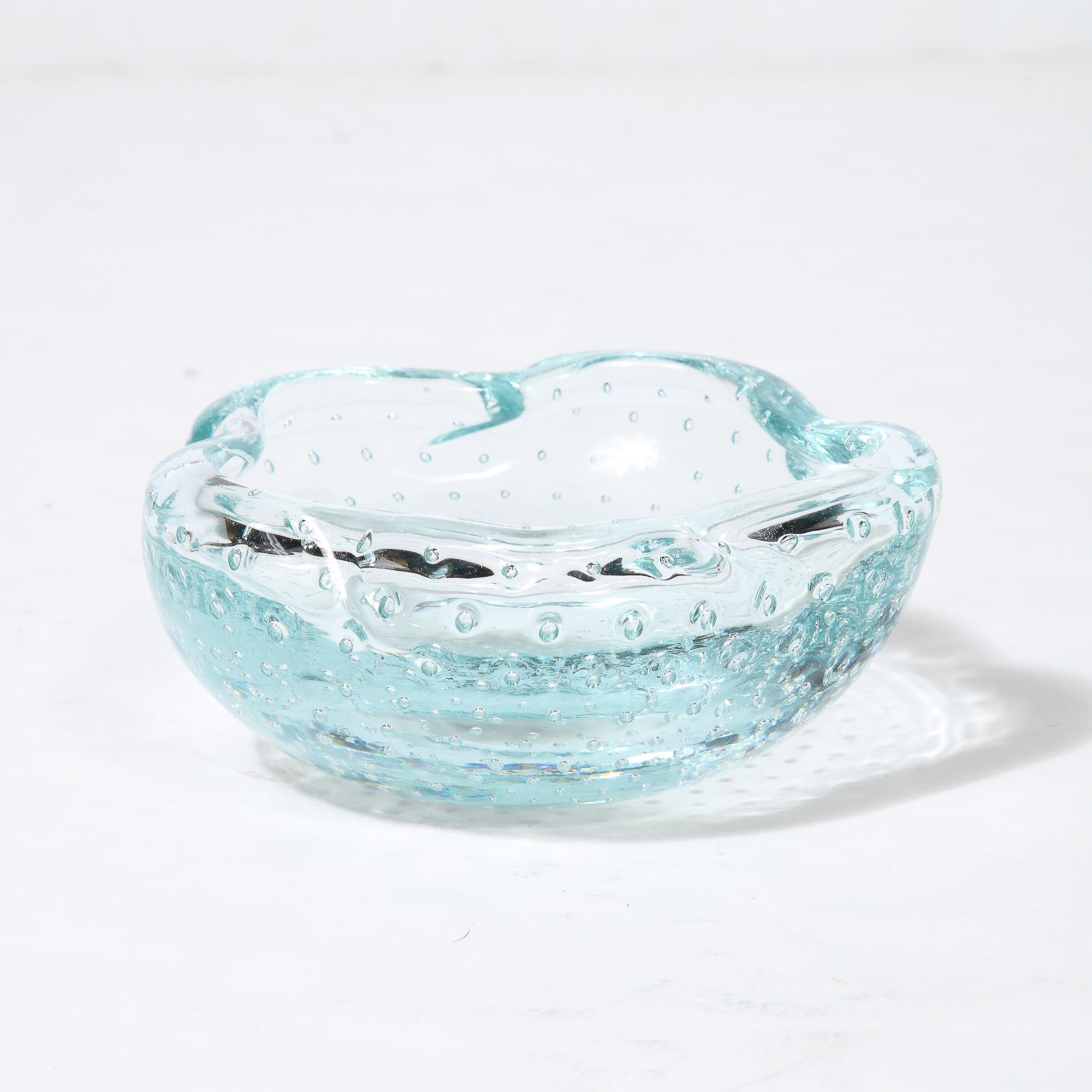 Mid-Century Pale Blue Hand-Blown Glass Dish w/ Bullicante Detailing signed Daum For Sale 4