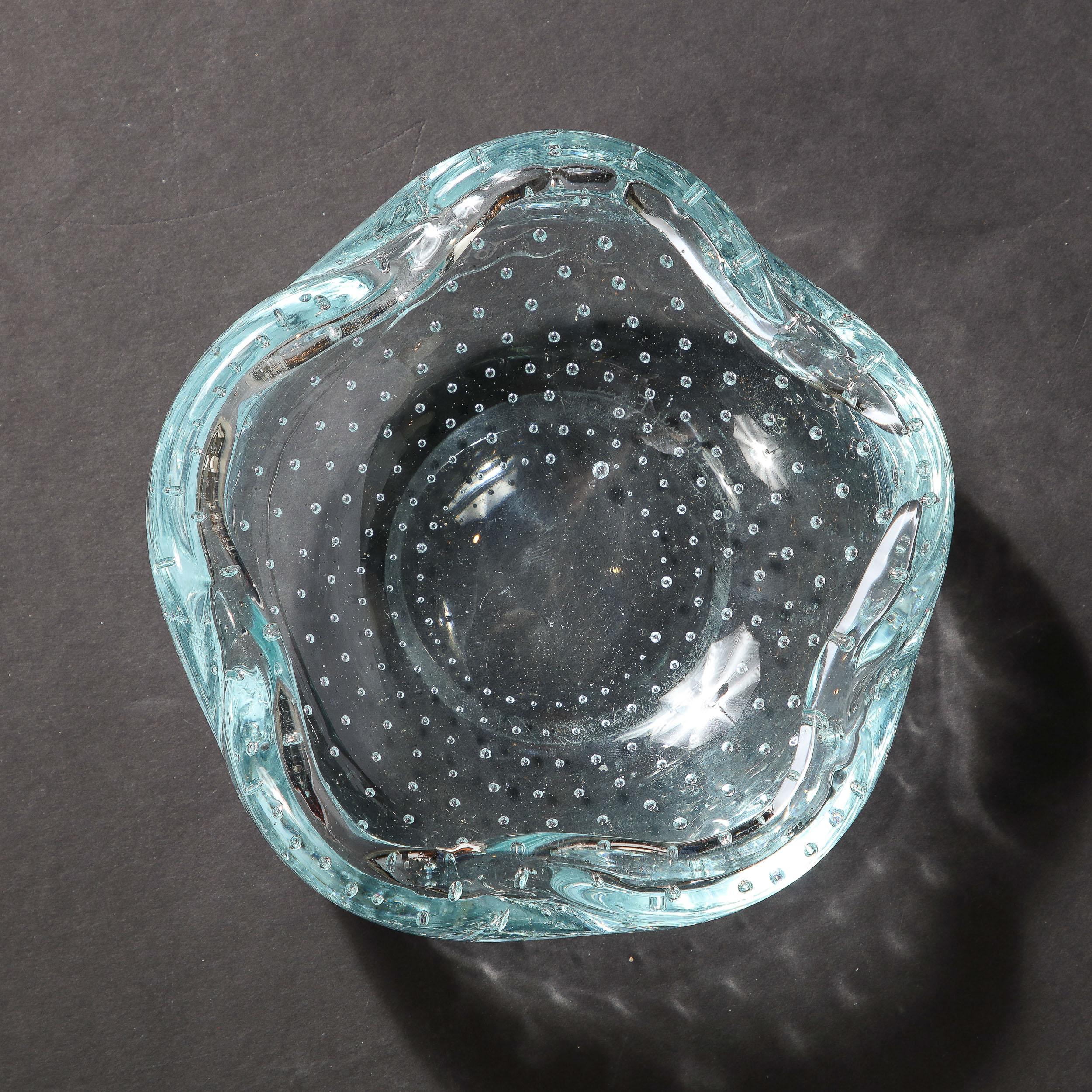 Mid-Century Pale Blue Hand-Blown Glass Dish w/ Bullicante Detailing signed Daum For Sale 6