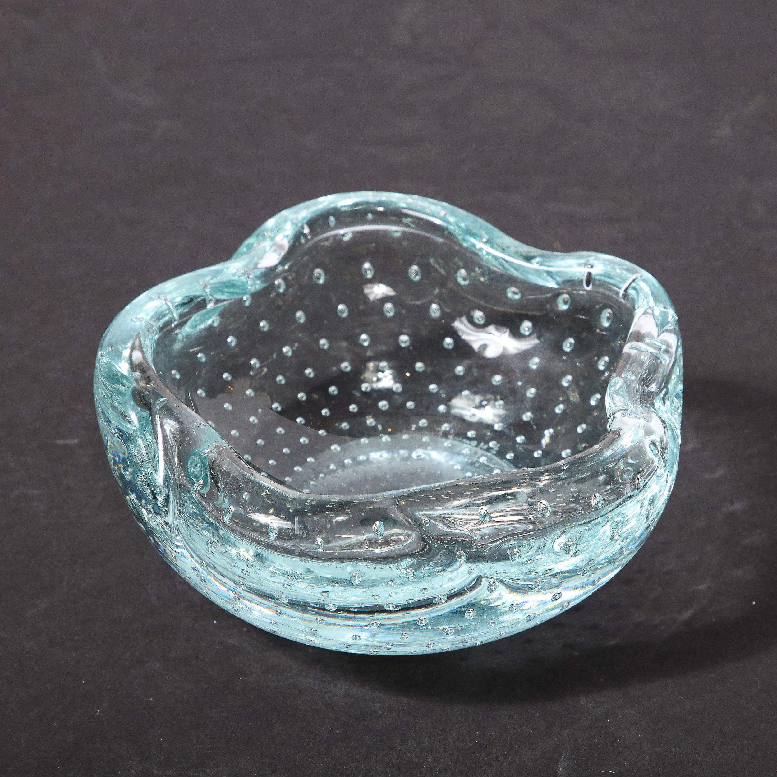 Mid-Century Pale Blue Hand-Blown Glass Dish w/ Bullicante Detailing signed Daum For Sale 7