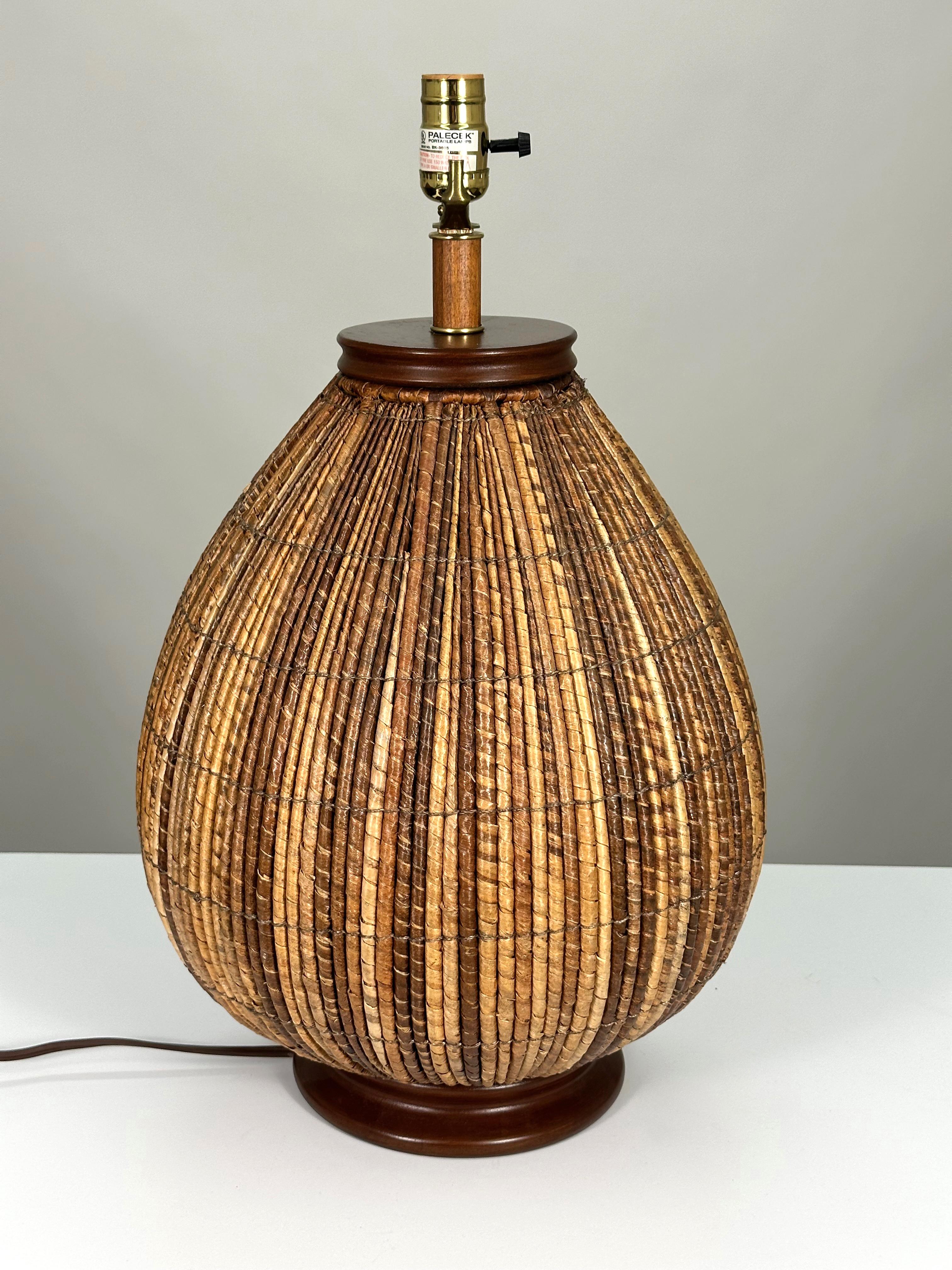 Wood Mid-Century Palecek Rattan Table Lamps
