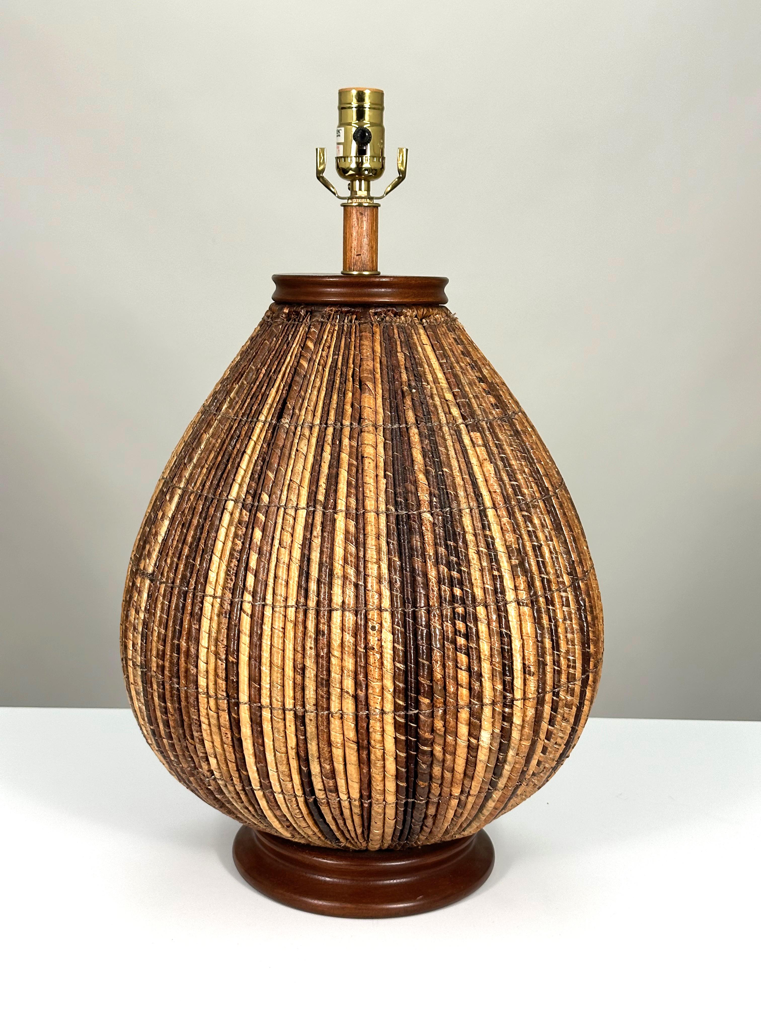 American Mid-Century Palecek Rattan Table Lamps