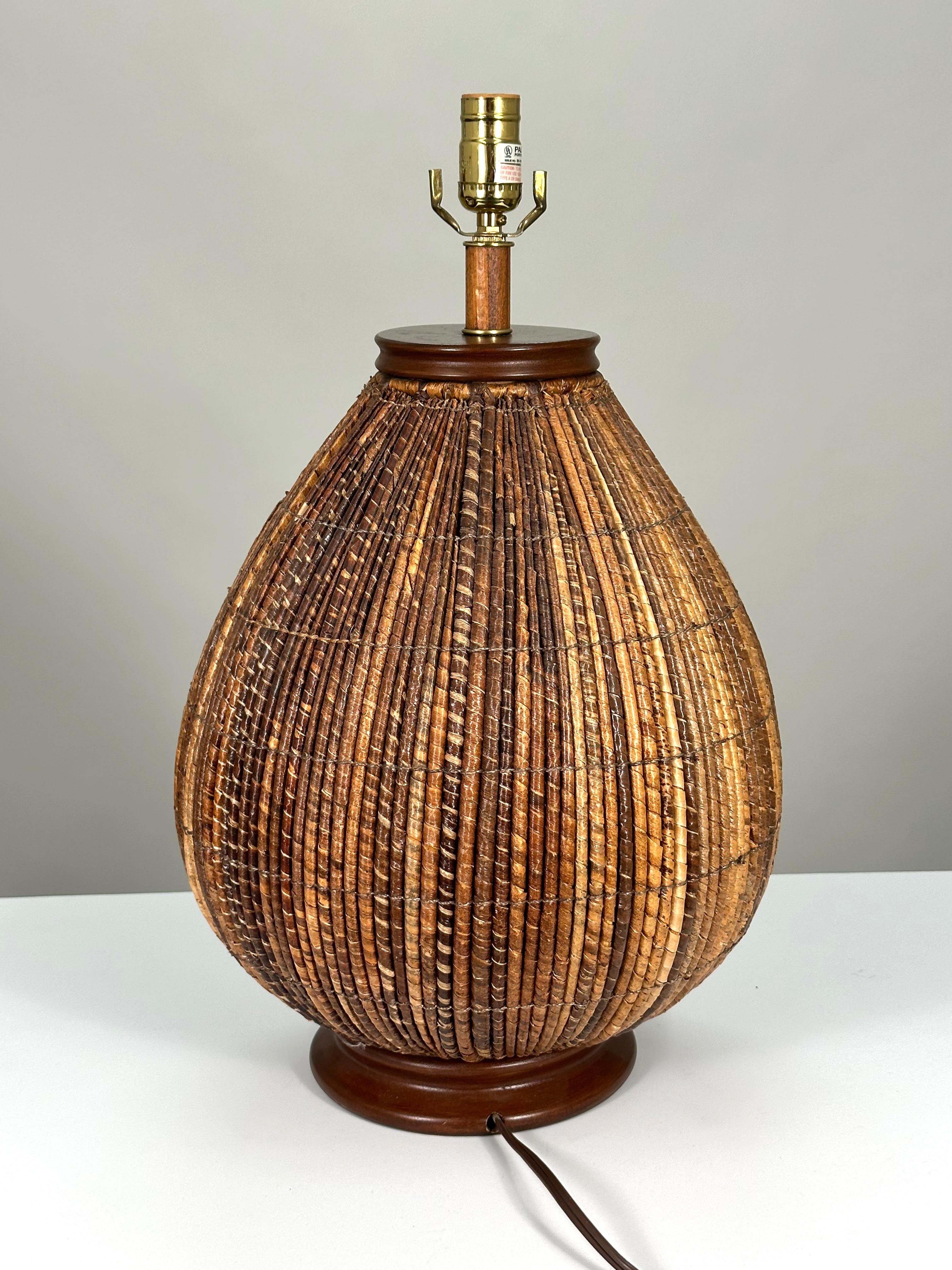 Late 20th Century Mid-Century Palecek Rattan Table Lamps