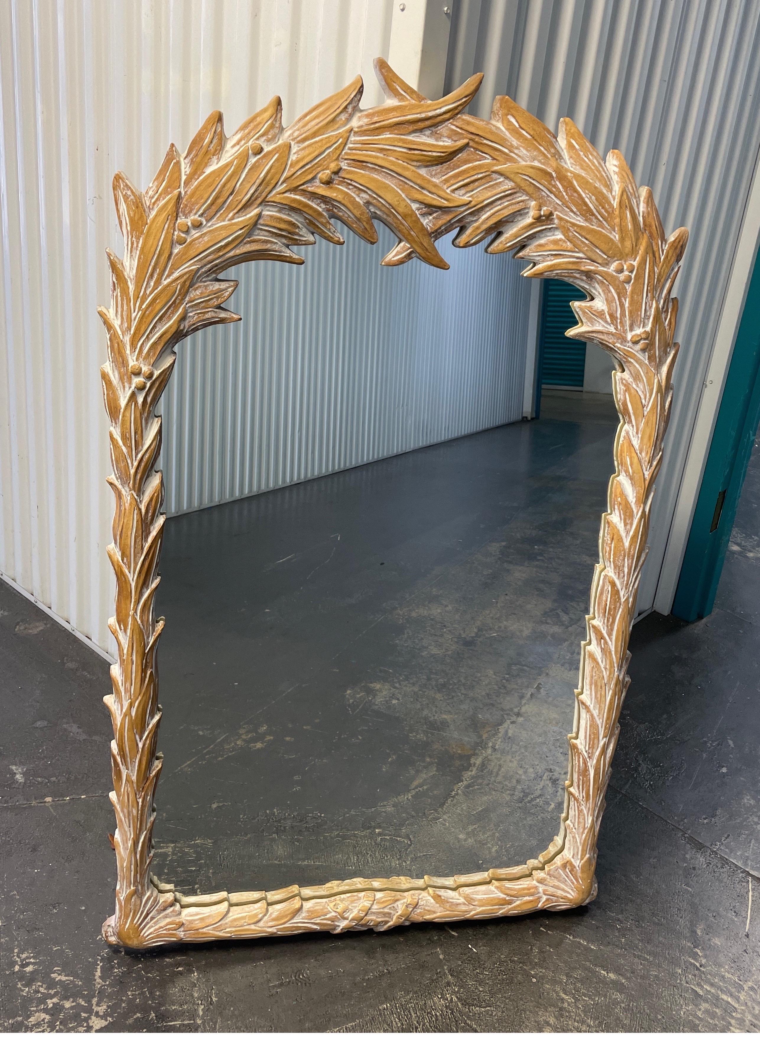 Mid Century Palm Frond White Washed Mirror In Good Condition In West Palm Beach, FL