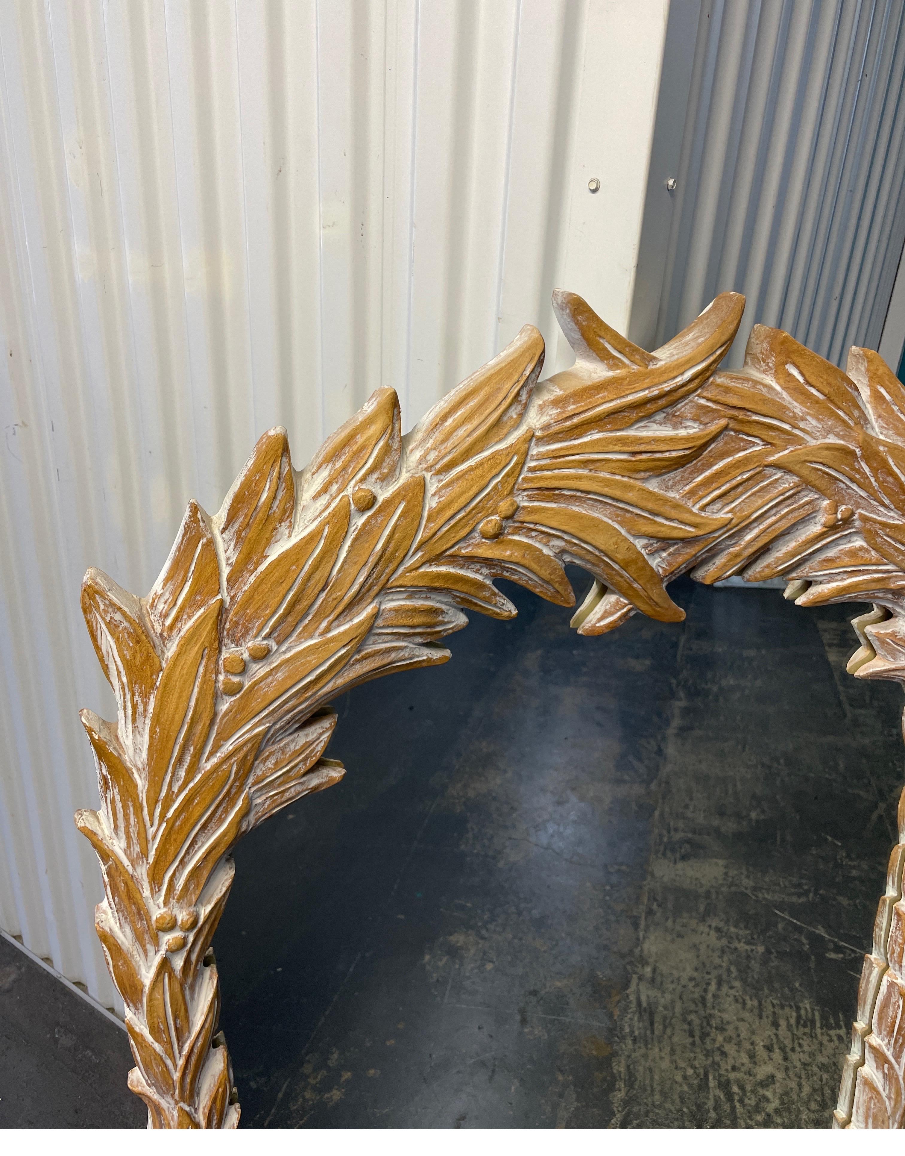 20th Century Mid Century Palm Frond White Washed Mirror