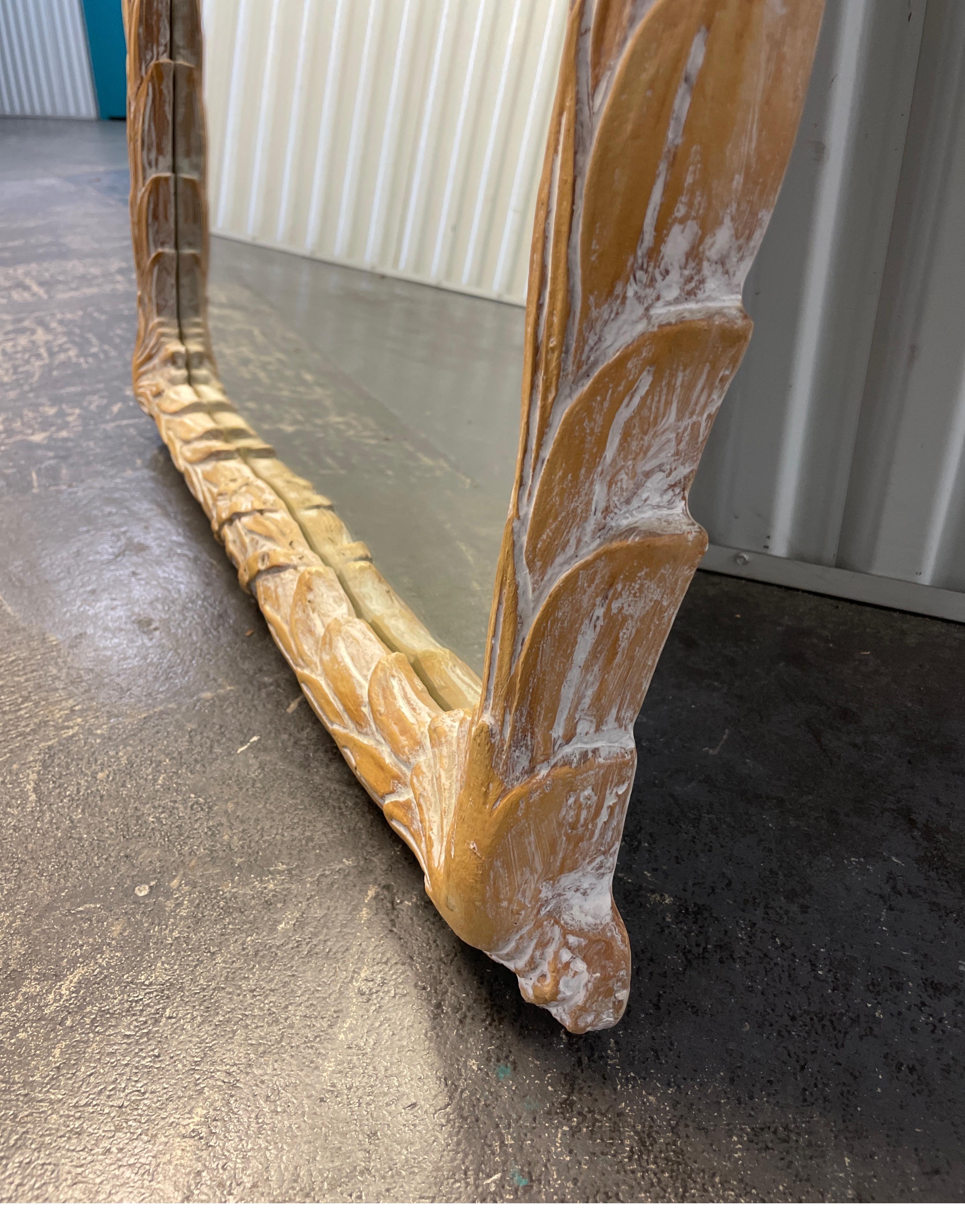 Mid Century Palm Frond White Washed Mirror 1