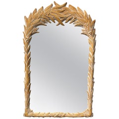 Mid Century Palm Frond White Washed Mirror