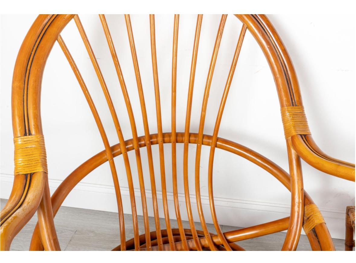 Mid-Century Palm Springs Rattan Garden Classic Swivel Chair Patio Set For Sale 4