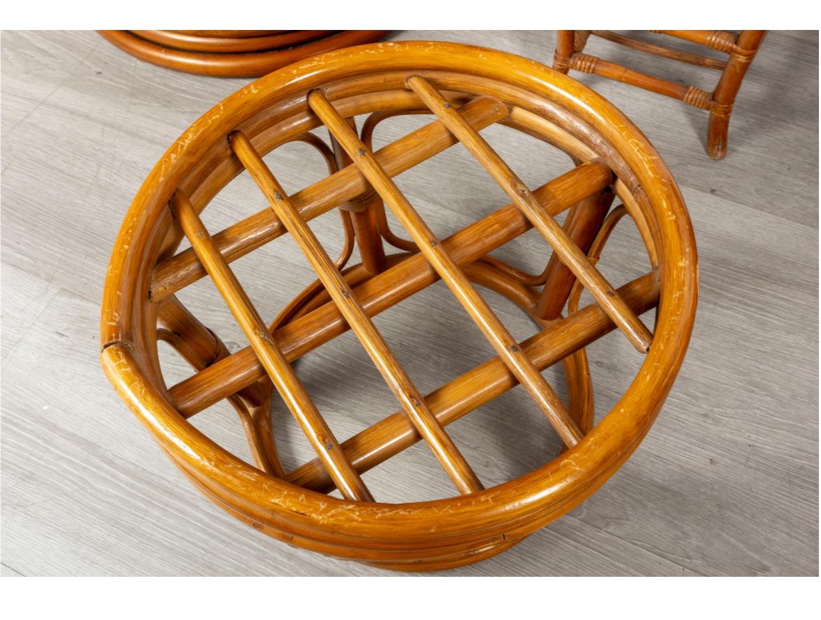 Mid-Century Palm Springs Rattan Garden Classic Swivel Chair Patio Set For Sale 5