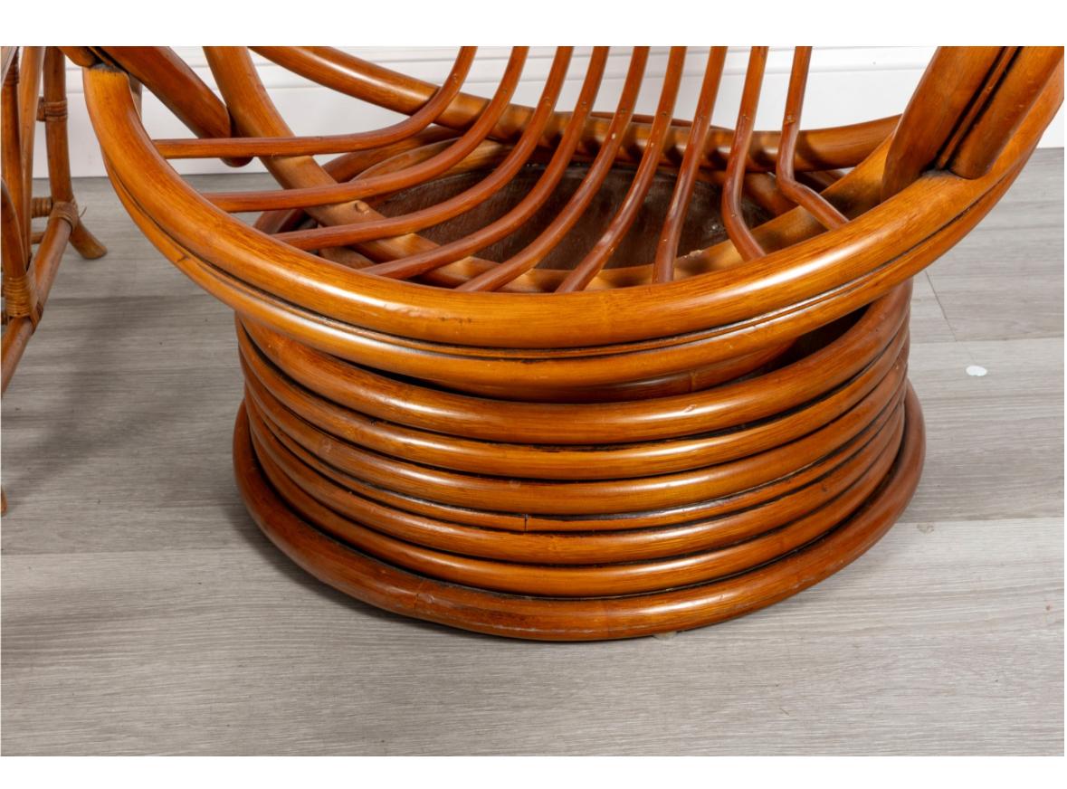 Mid-Century Palm Springs Rattan Garden Classic Swivel Chair Patio Set In Good Condition For Sale In Pineville, NC
