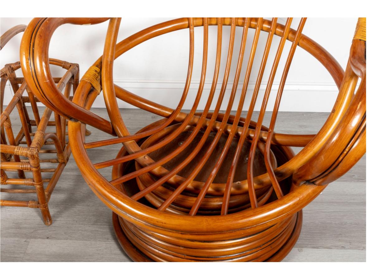 Cane Mid-Century Palm Springs Rattan Garden Classic Swivel Chair Patio Set For Sale