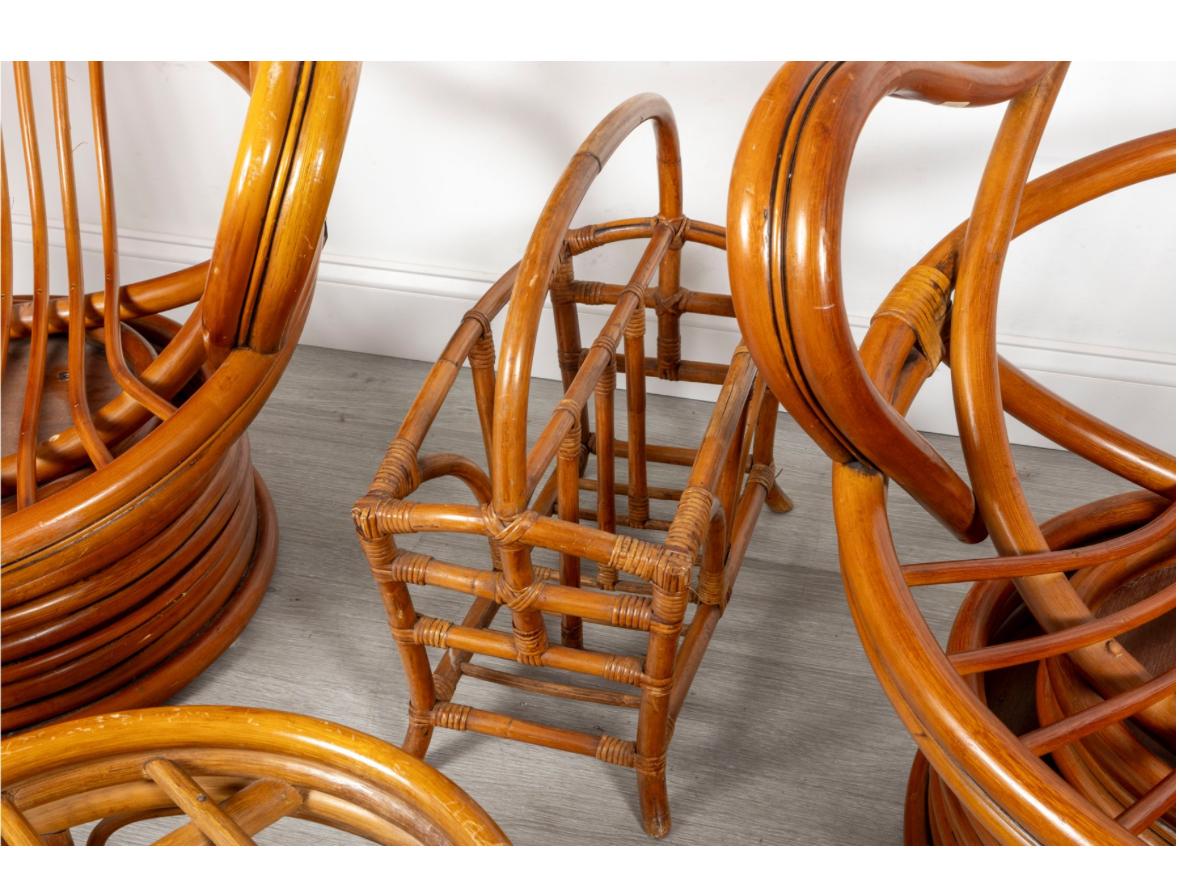 Mid-Century Palm Springs Rattan Garden Classic Swivel Chair Patio Set For Sale 1