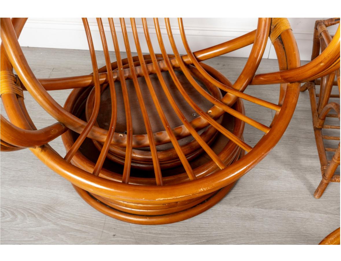 Mid-Century Palm Springs Rattan Garden Classic Swivel Chair Patio Set For Sale 2