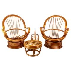 Mid-Century Palm Springs Rattan Garden Classic Swivel Chair Patio Set