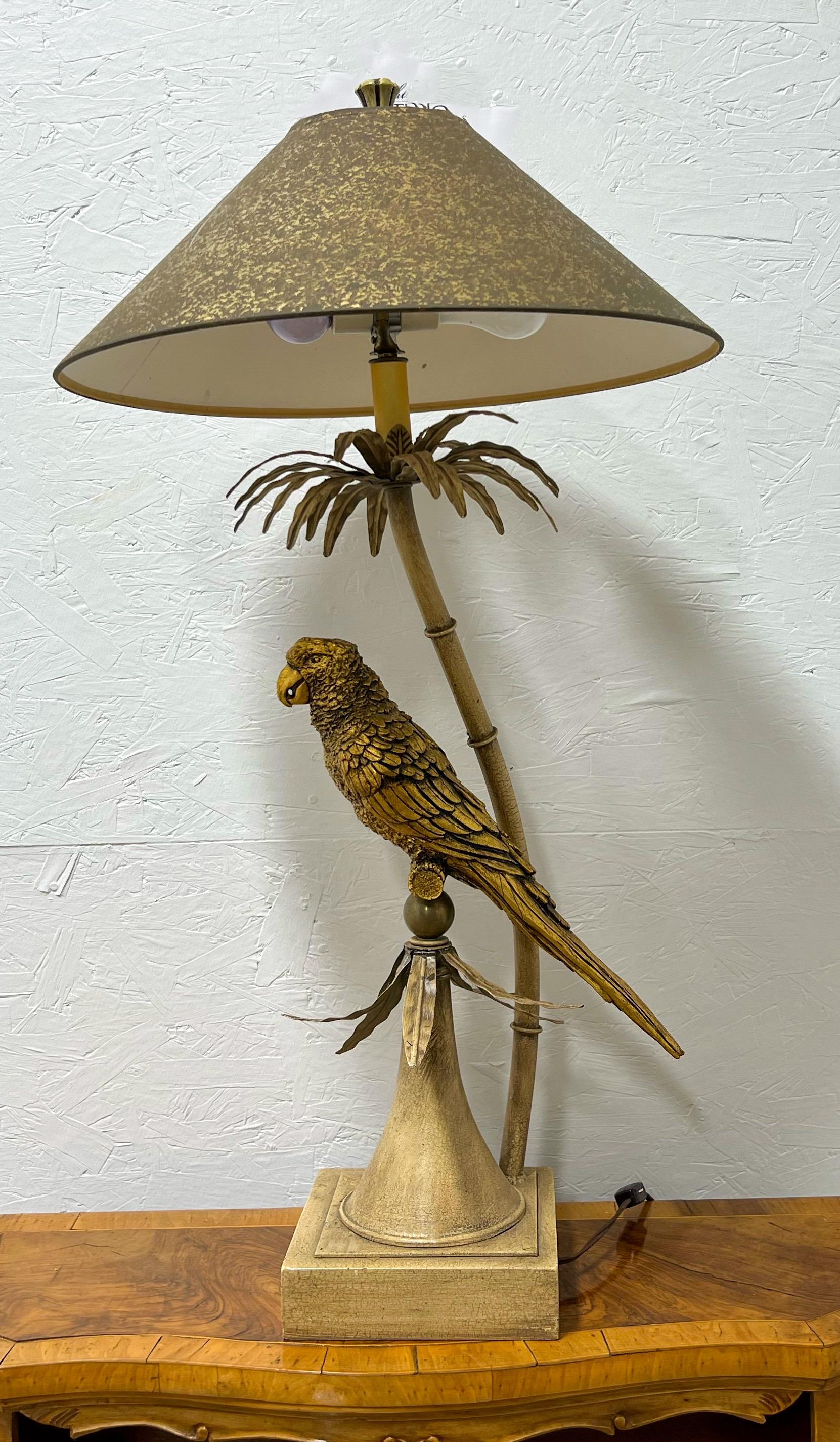 American Mid-Century  Palmbeach Regency Style Tole Parrot / Bird Lamps - Pair