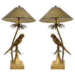 Mid-Century Palmbeach Regency Style Tole Parrot / Bird Lamps - Pair