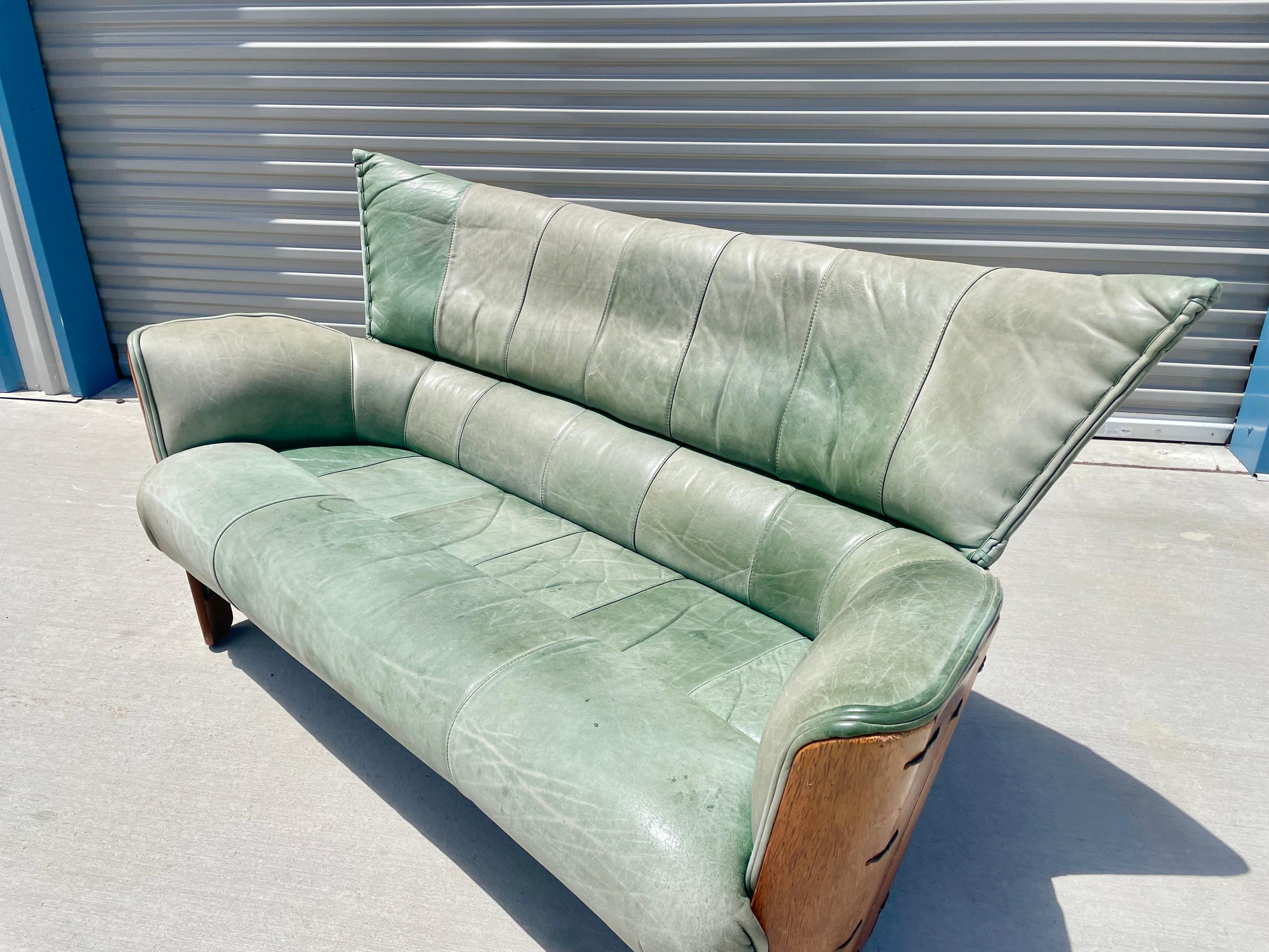 Mid-Century Modern Midcentury Palmwood & Leather Sofa by Pacific Green