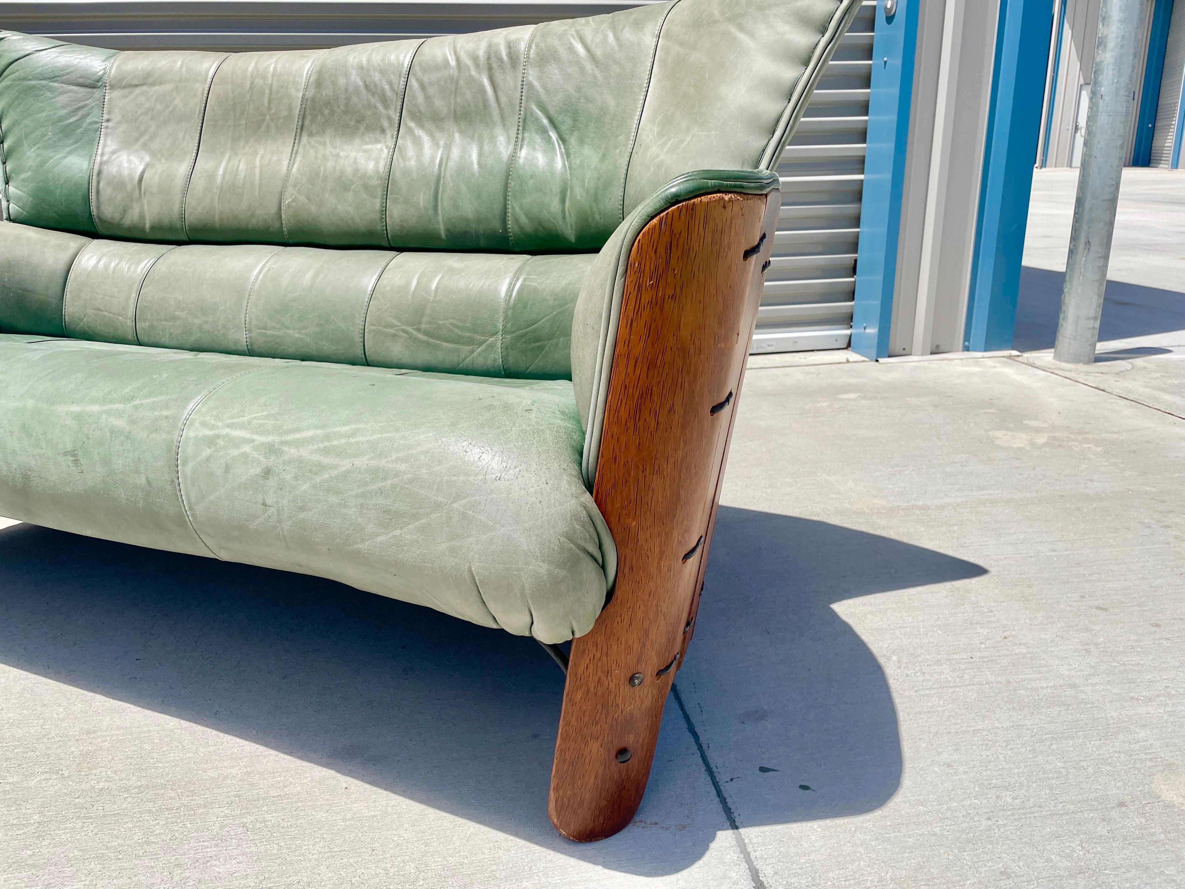Late 20th Century Midcentury Palmwood & Leather Sofa by Pacific Green