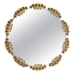 Mid Century Palwa German Illuminated Gilt Brass and Crystal Wall Mirror