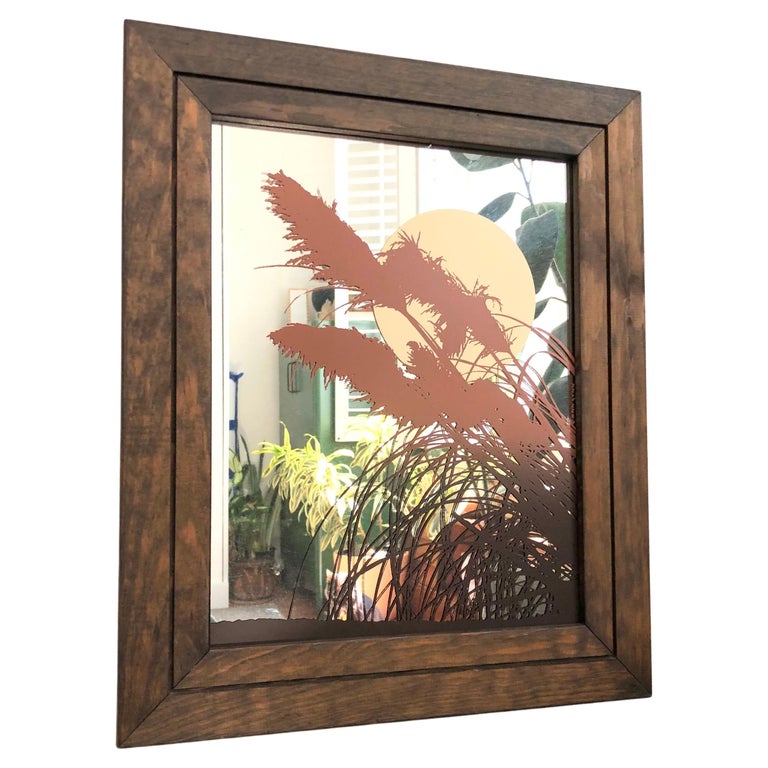 Mid Century Pampas Grass Art Mirror For Sale at 1stDibs