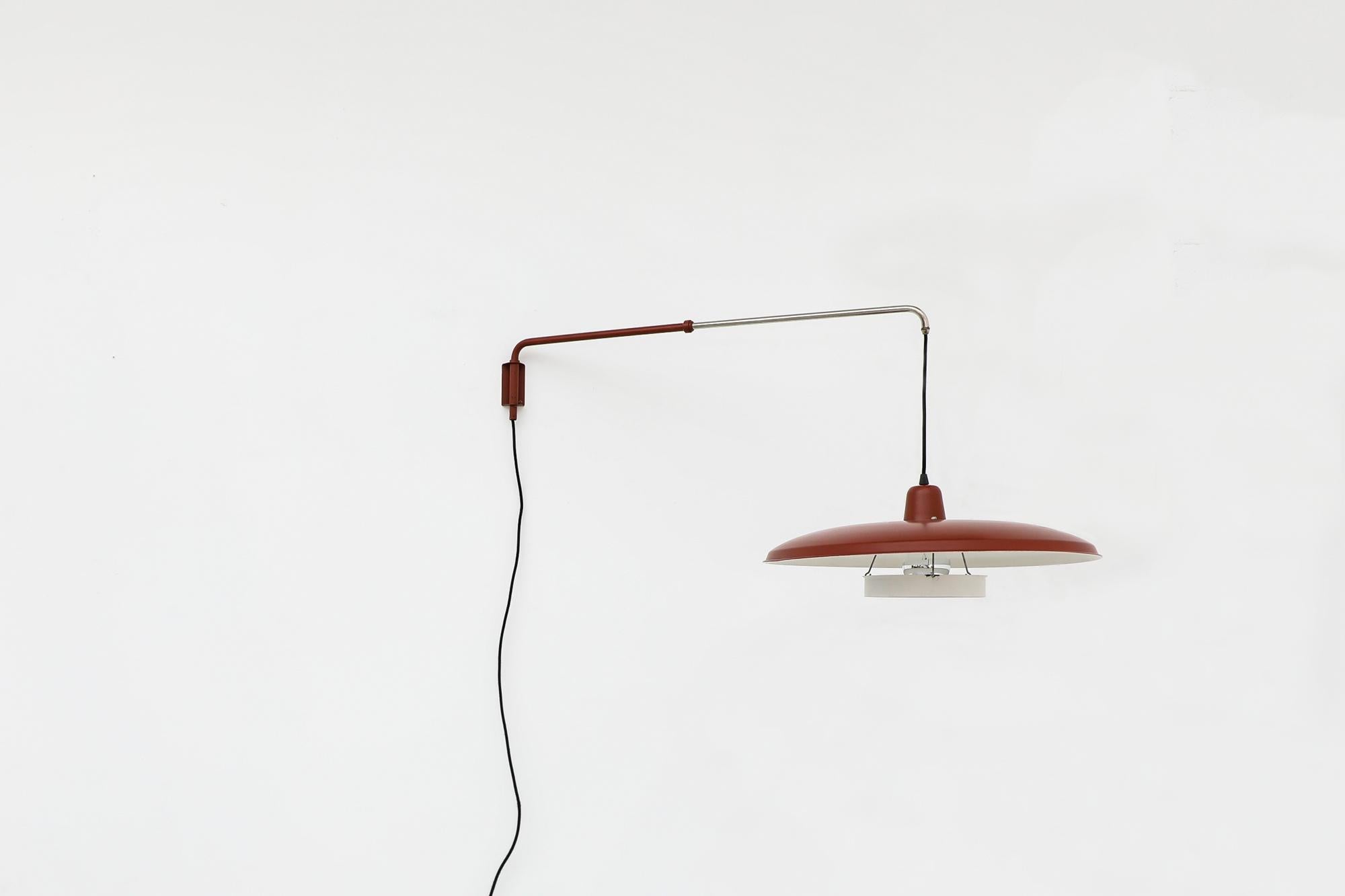 Mid-Century Modern Mid-Century 'Panama' Style Red Enameled Wall Lamp w/ Adjustable Articulating Arm For Sale