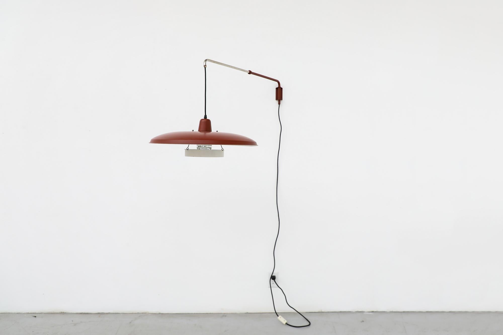 Dutch Mid-Century 'Panama' Style Red Enameled Wall Lamp w/ Adjustable Articulating Arm For Sale