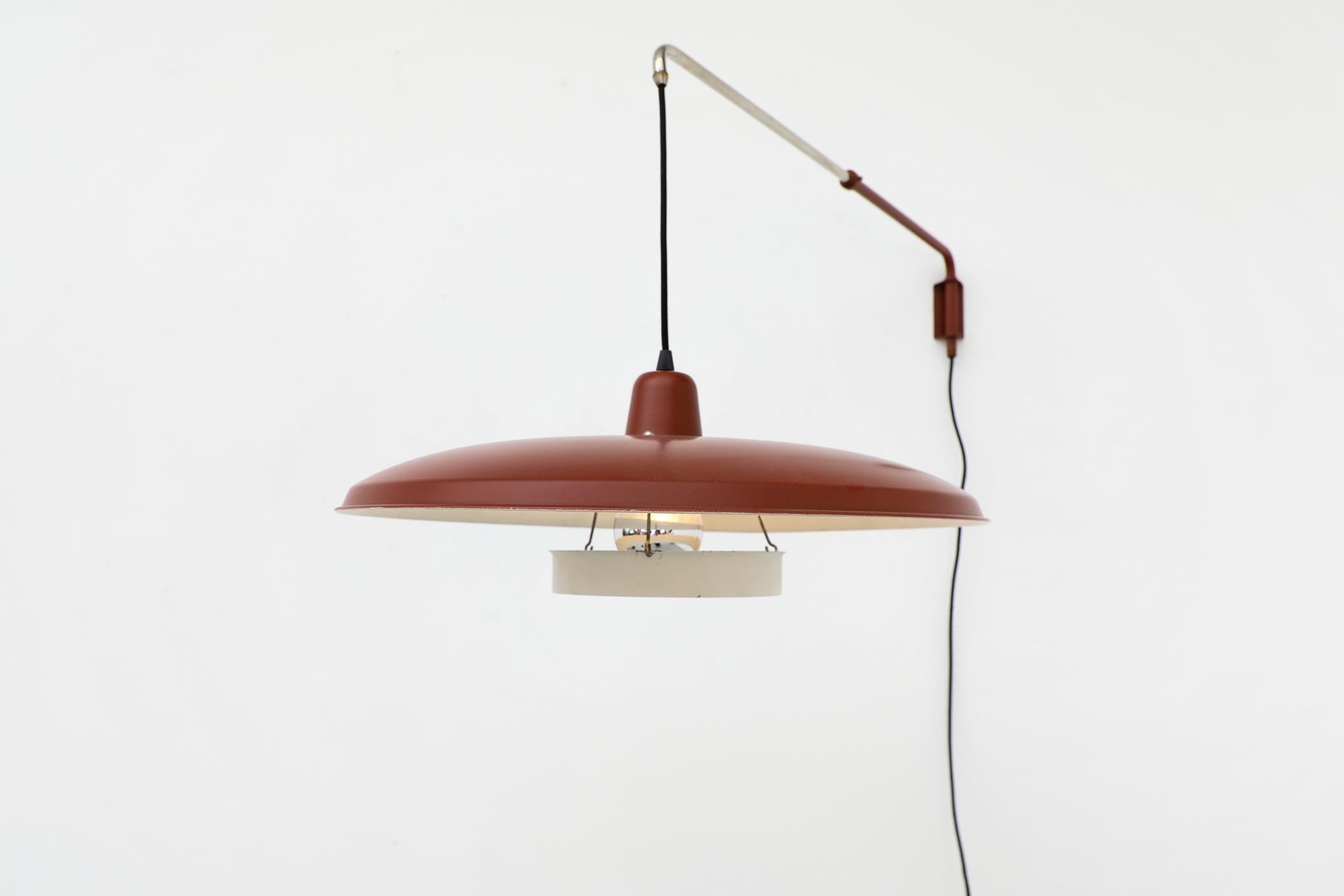 Mid-20th Century Mid-Century 'Panama' Style Red Enameled Wall Lamp w/ Adjustable Articulating Arm For Sale
