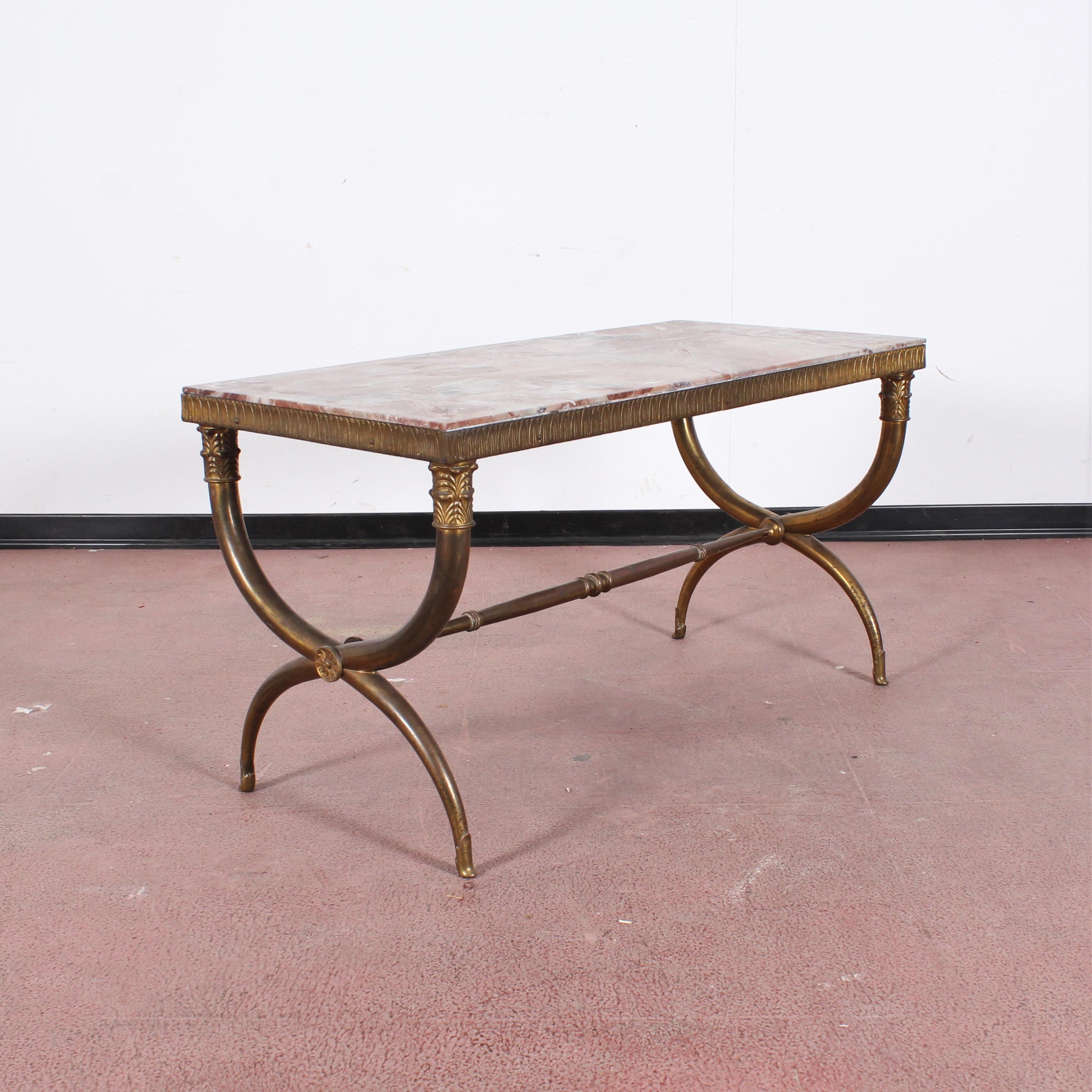 Midcentury Paolo Buffa Marble and Brass Coffee Table, 1950s, Italy In Good Condition In Palermo, IT