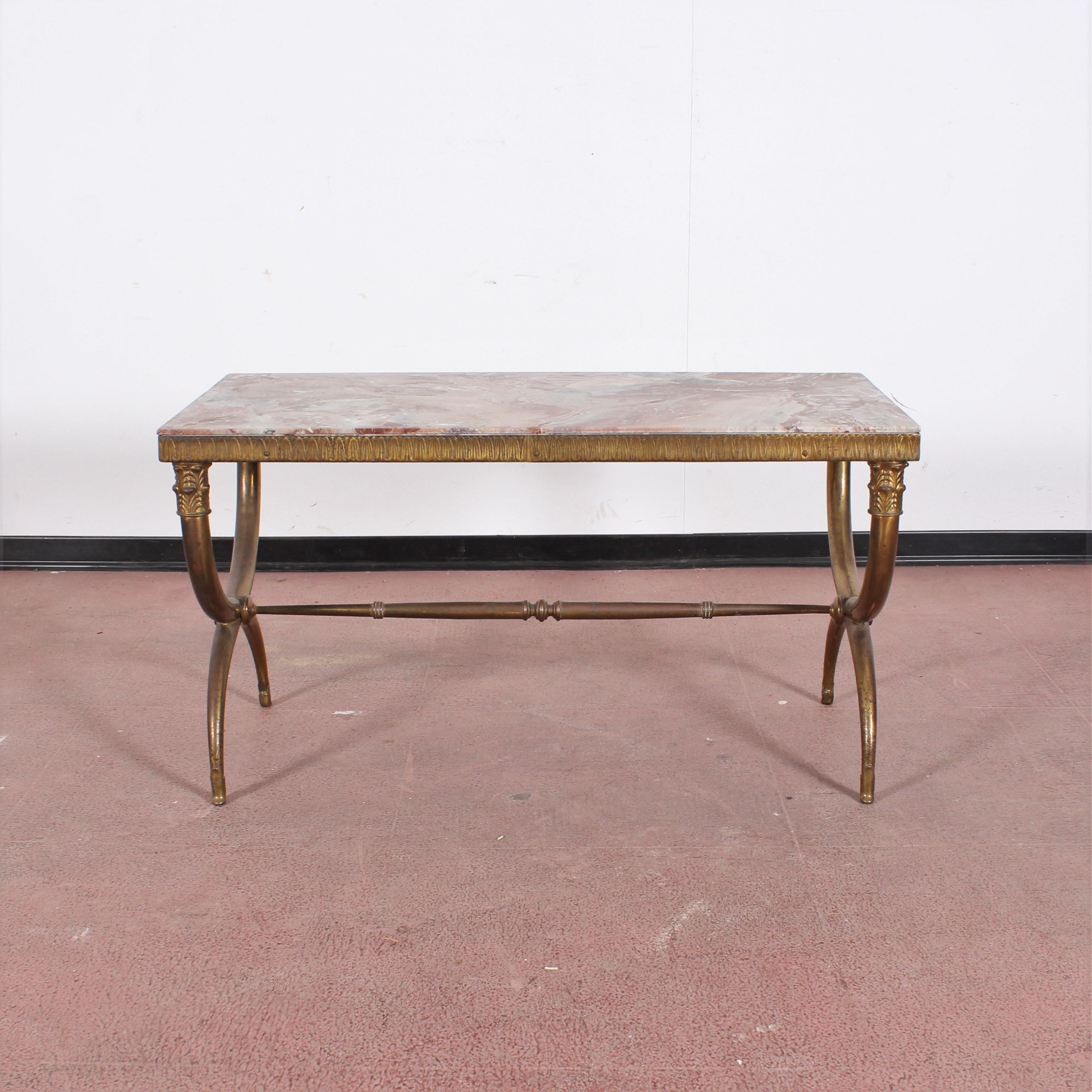 Mid-20th Century Midcentury Paolo Buffa Marble and Brass Coffee Table, 1950s, Italy