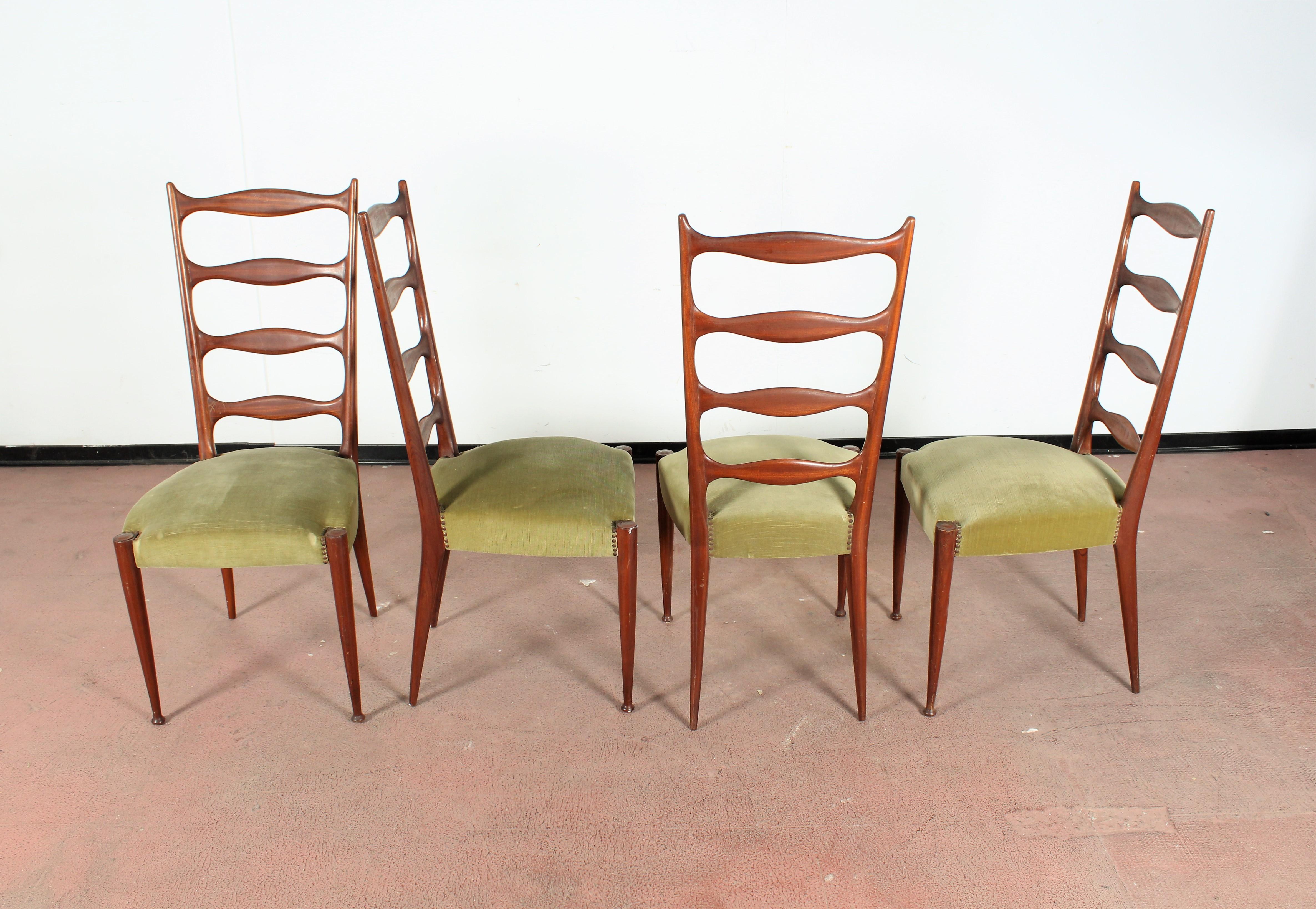 Midcentury Paolo Buffa Style High Espalier Dining Chairs, Set of 4, 1950s, Italy 8