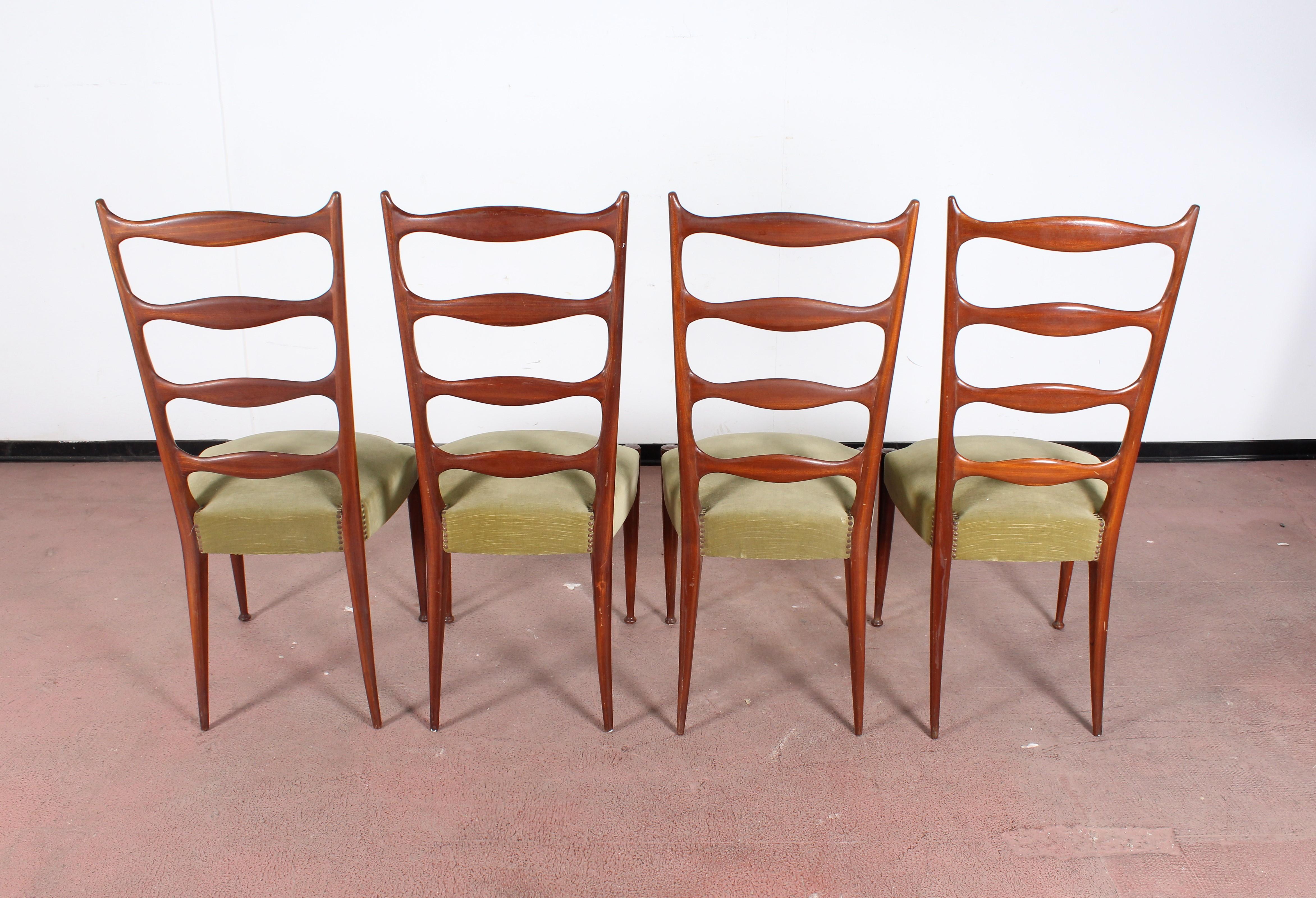 Midcentury Paolo Buffa Style High Espalier Dining Chairs, Set of 4, 1950s, Italy 9