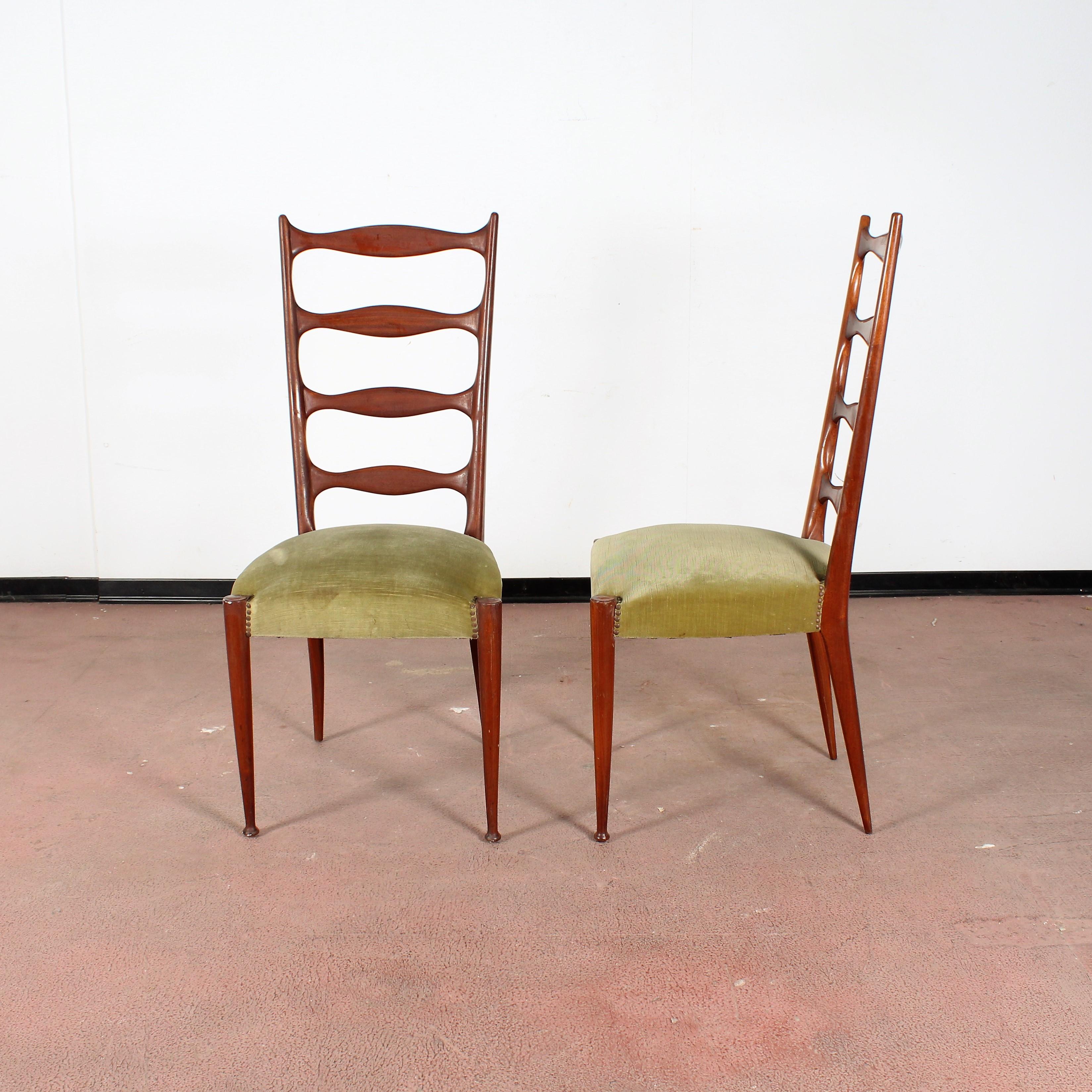 Mid-Century Modern Midcentury Paolo Buffa Style High Espalier Dining Chairs, Set of 4, 1950s, Italy