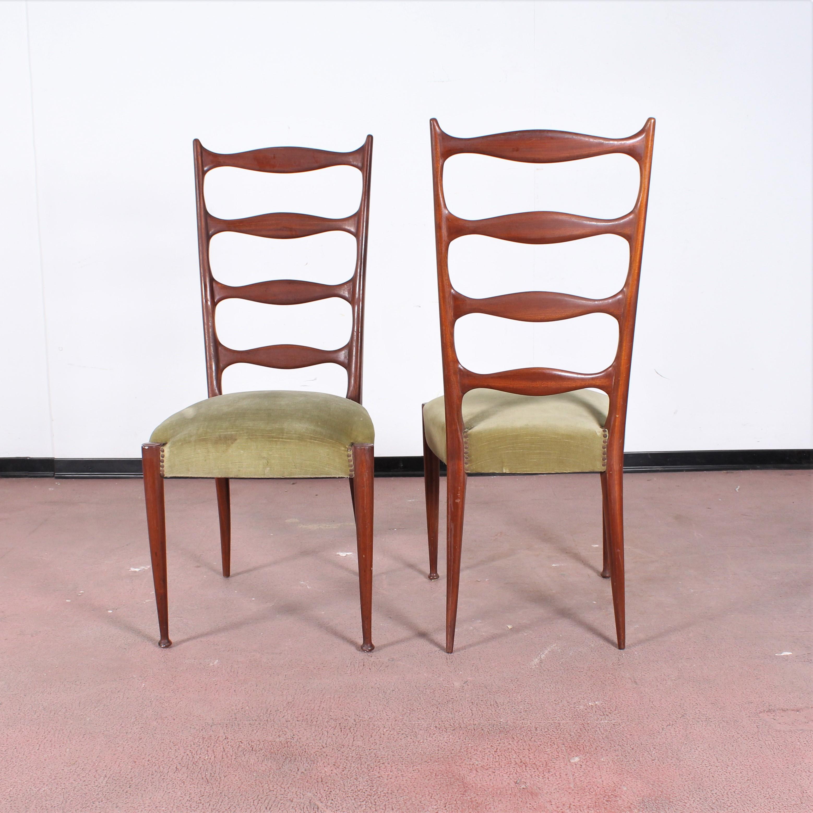 Midcentury Paolo Buffa Style High Espalier Dining Chairs, Set of 4, 1950s, Italy In Good Condition In Palermo, IT