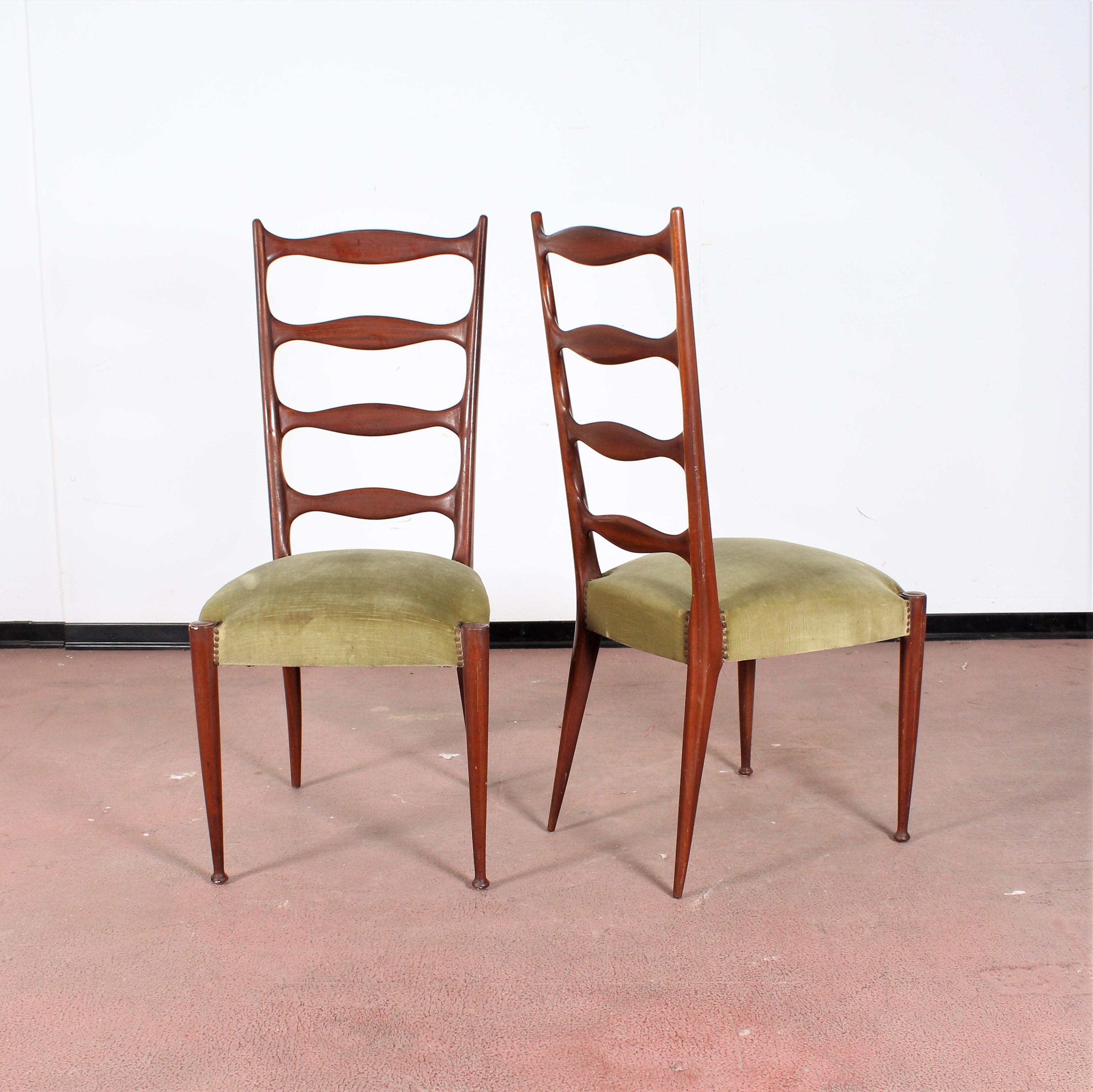Mid-20th Century Midcentury Paolo Buffa Style High Espalier Dining Chairs, Set of 4, 1950s, Italy