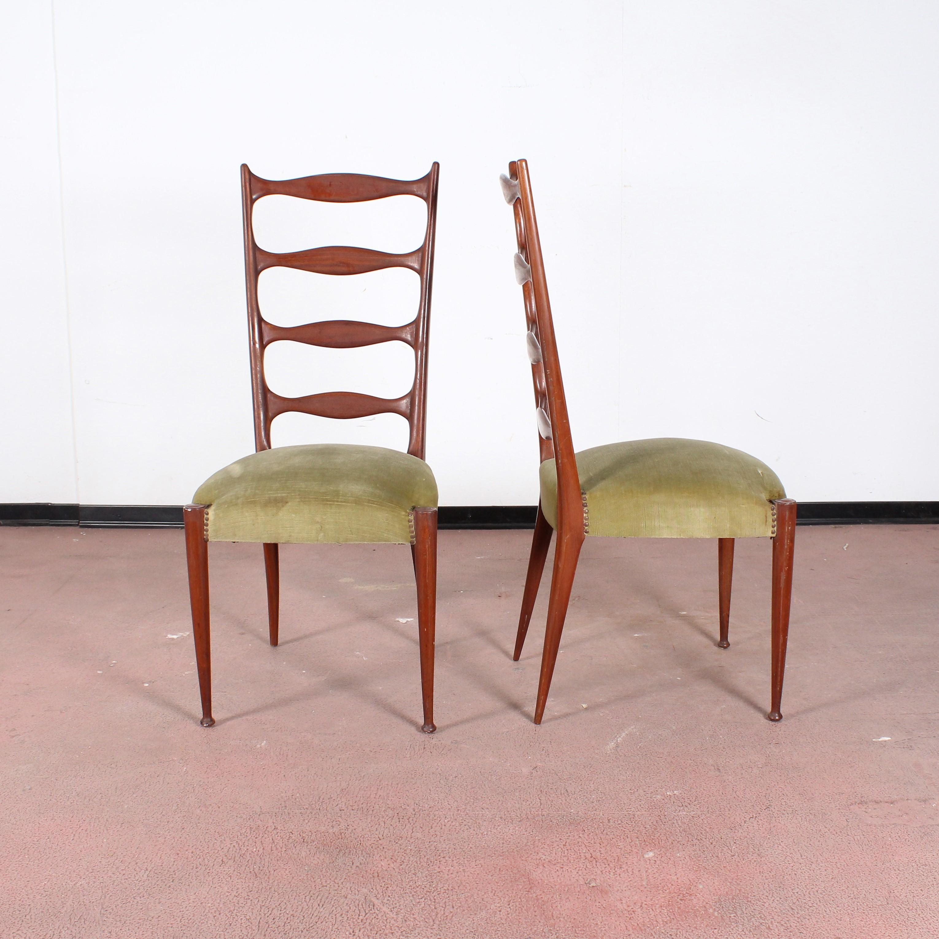 Wood Midcentury Paolo Buffa Style High Espalier Dining Chairs, Set of 4, 1950s, Italy