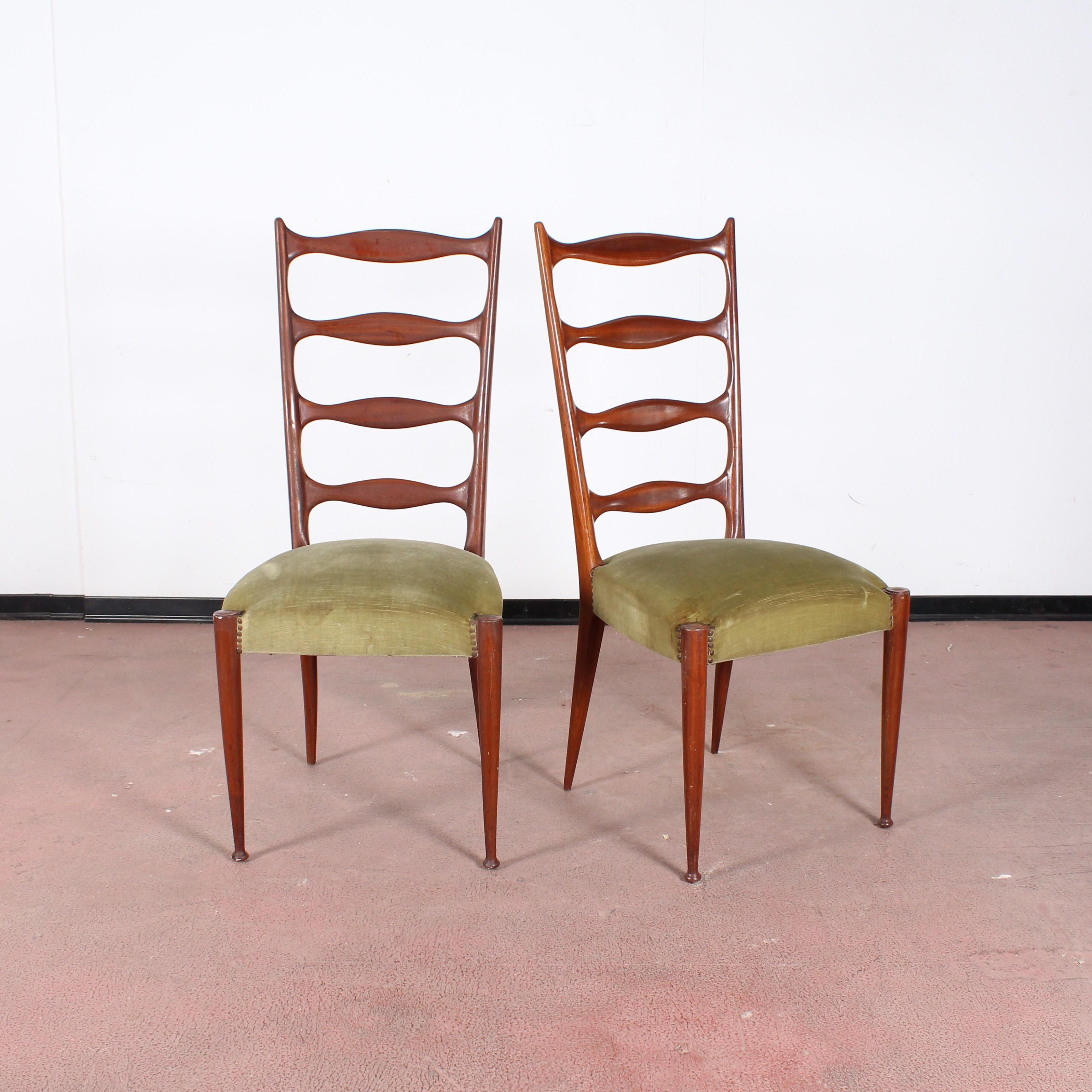 Midcentury Paolo Buffa Style High Espalier Dining Chairs, Set of 4, 1950s, Italy 1