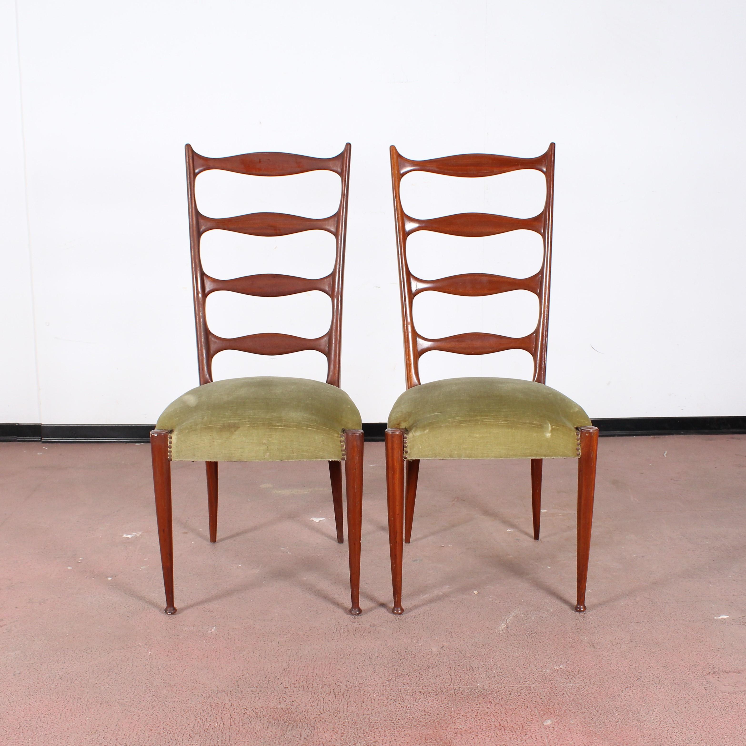 Midcentury Paolo Buffa Style High Espalier Dining Chairs, Set of 4, 1950s, Italy 2