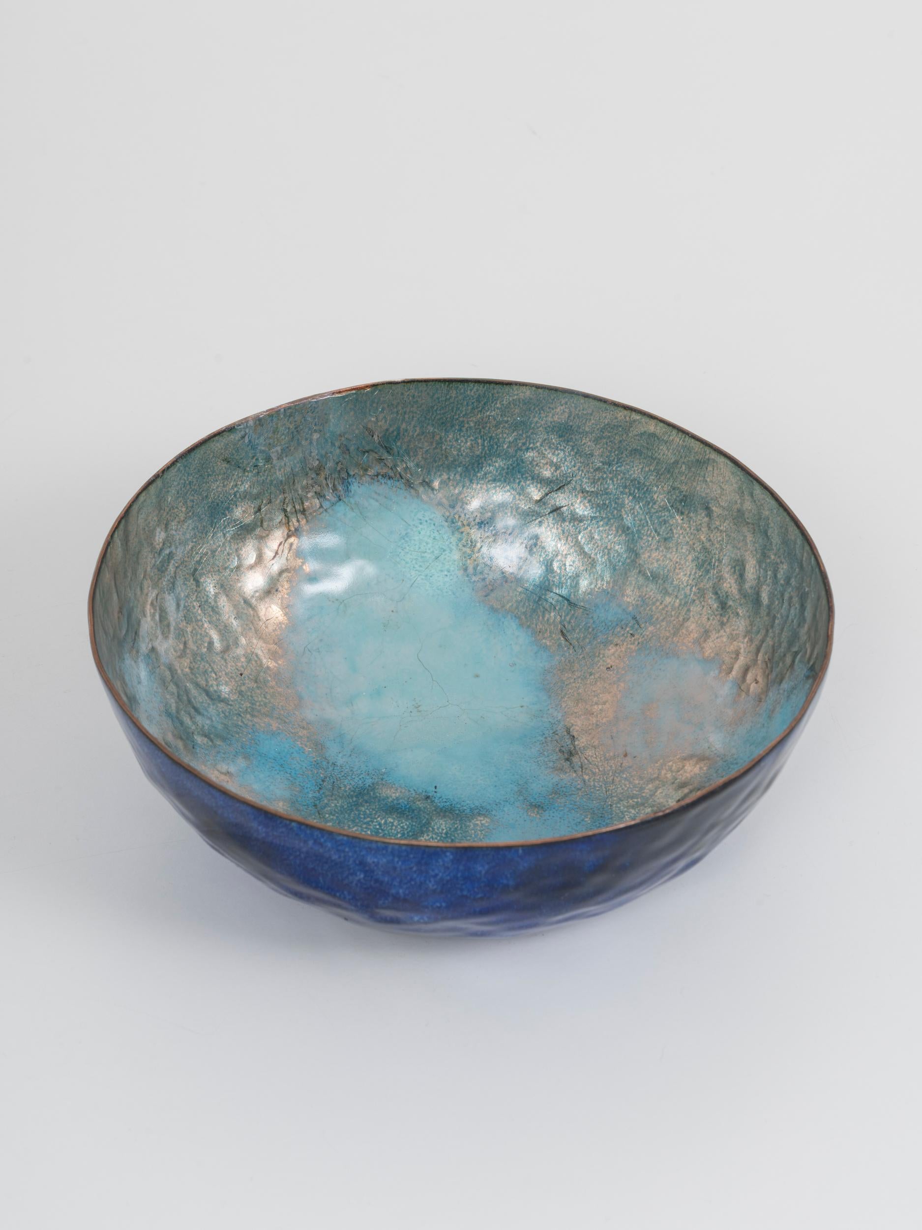 Italian Mid-Century Paolo De Poli Enameled Embossed Copper Bowl, 1960 For Sale
