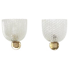 Mid-Century Paolo Venini Murano "Diamante" Glass Sconces, 50s Italy, Set of 2