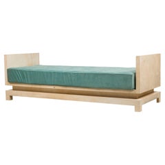 Midcentury Parchment and Teal Upholstered Daybed, Manner of Samuel Marx