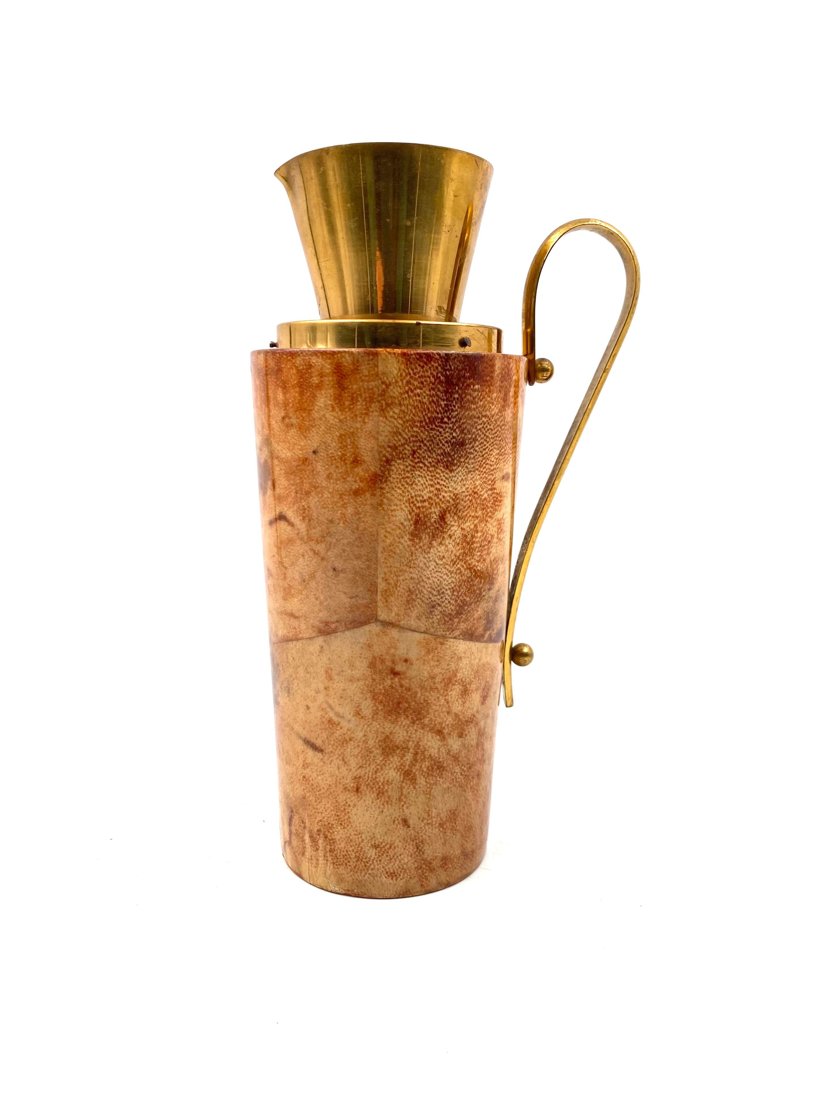 Italian Mid-century parchment Barware thermos, Aldo Tura, Macabo Italy early 1950s For Sale