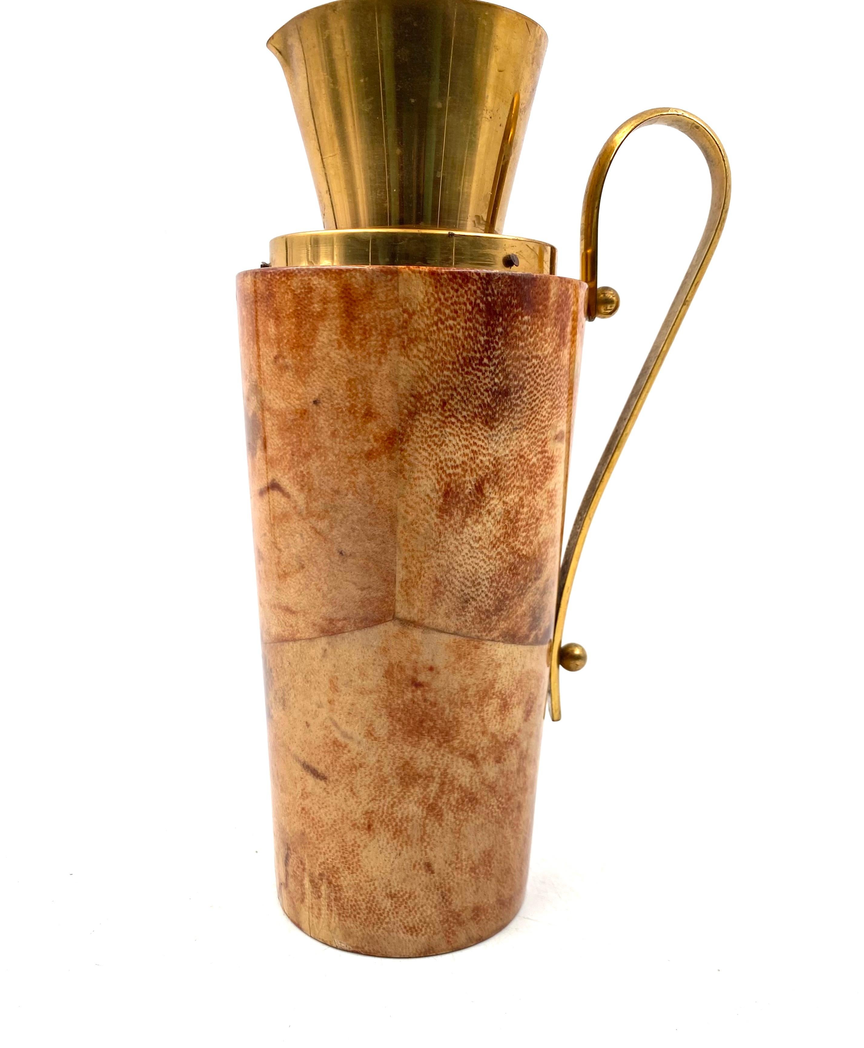 Mid-20th Century Mid-century parchment Barware thermos, Aldo Tura, Macabo Italy early 1950s For Sale