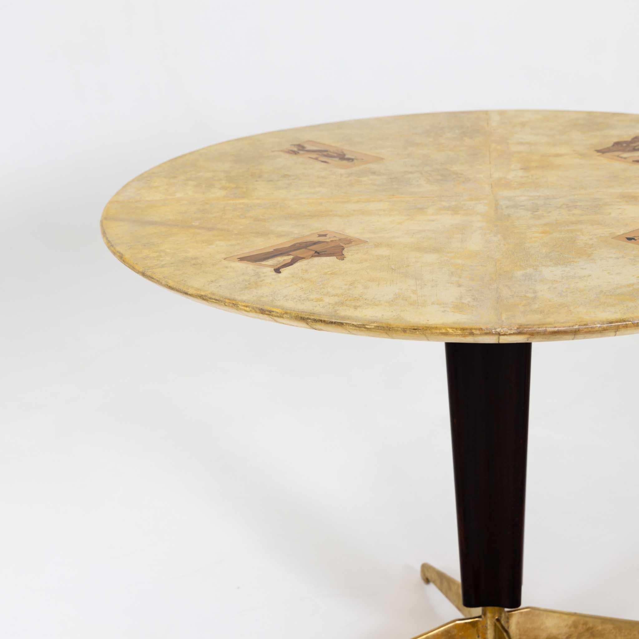 Goatskin Mid Century Parchment Top Center Table For Sale