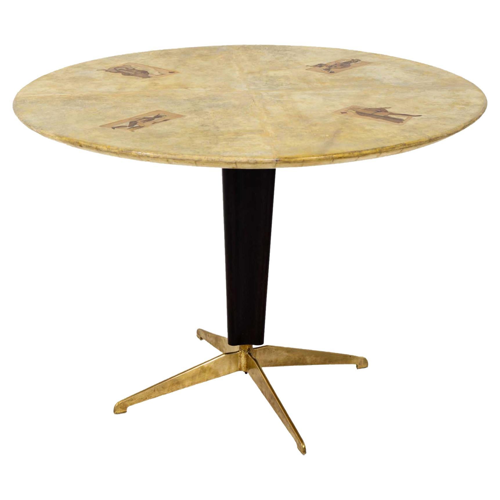 Mid Century Parchment Top Center Table For Sale