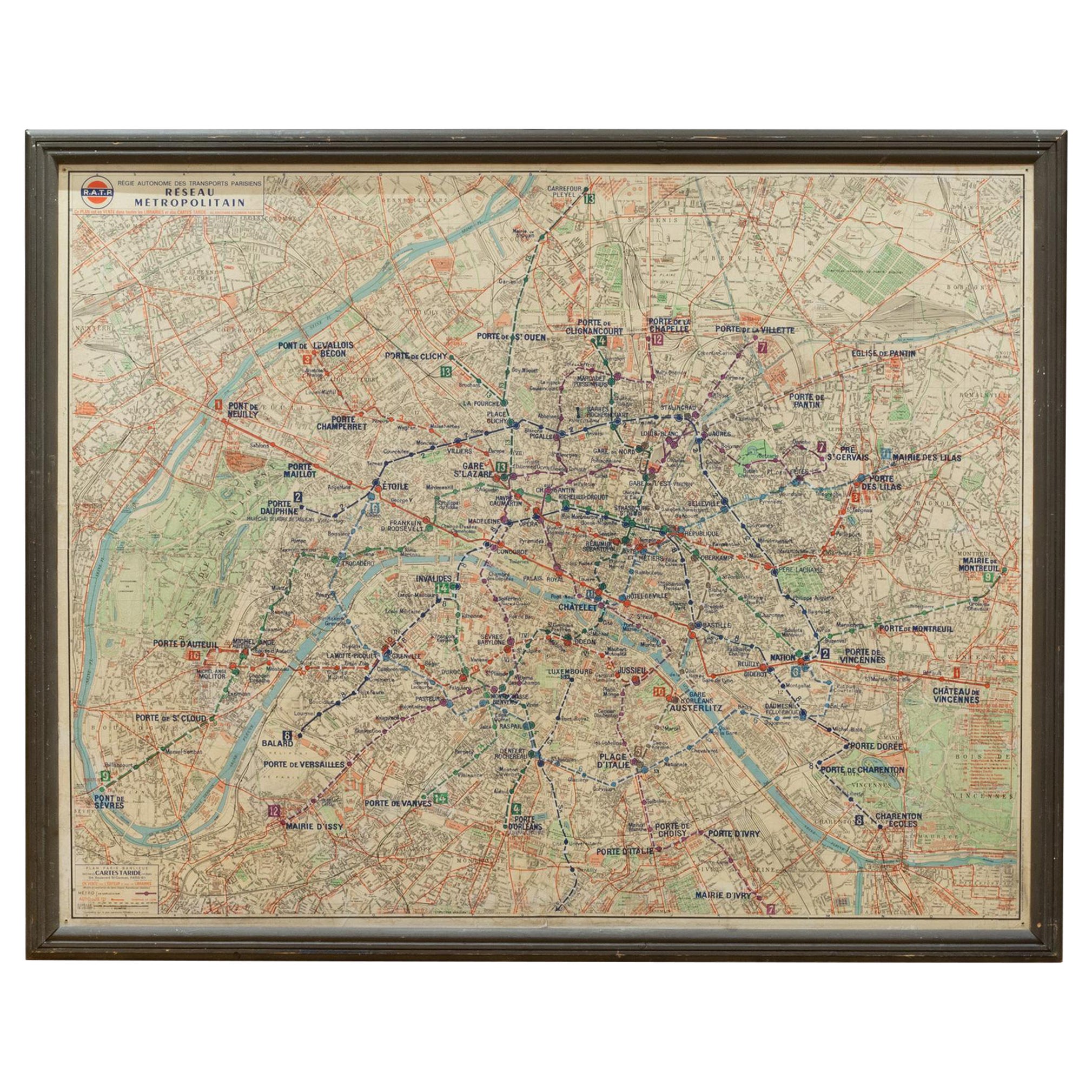 Mid-century Paris Metro Map c.1966