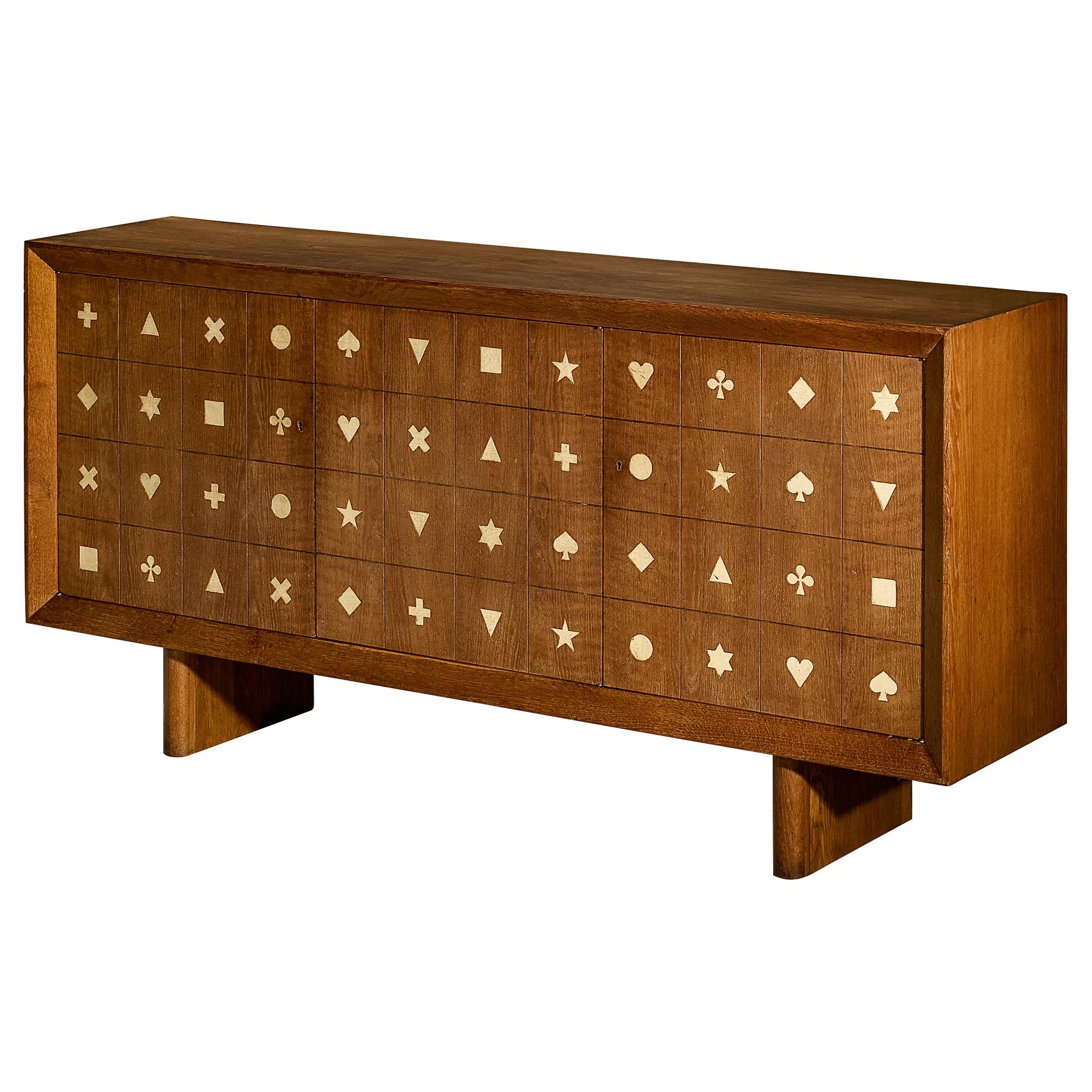Mid-Century Parisian Sideboard in Oak with Carved Motifs For Sale
