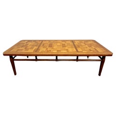 Mid Century Parquet Coffee Table Faux Bamboo Accent