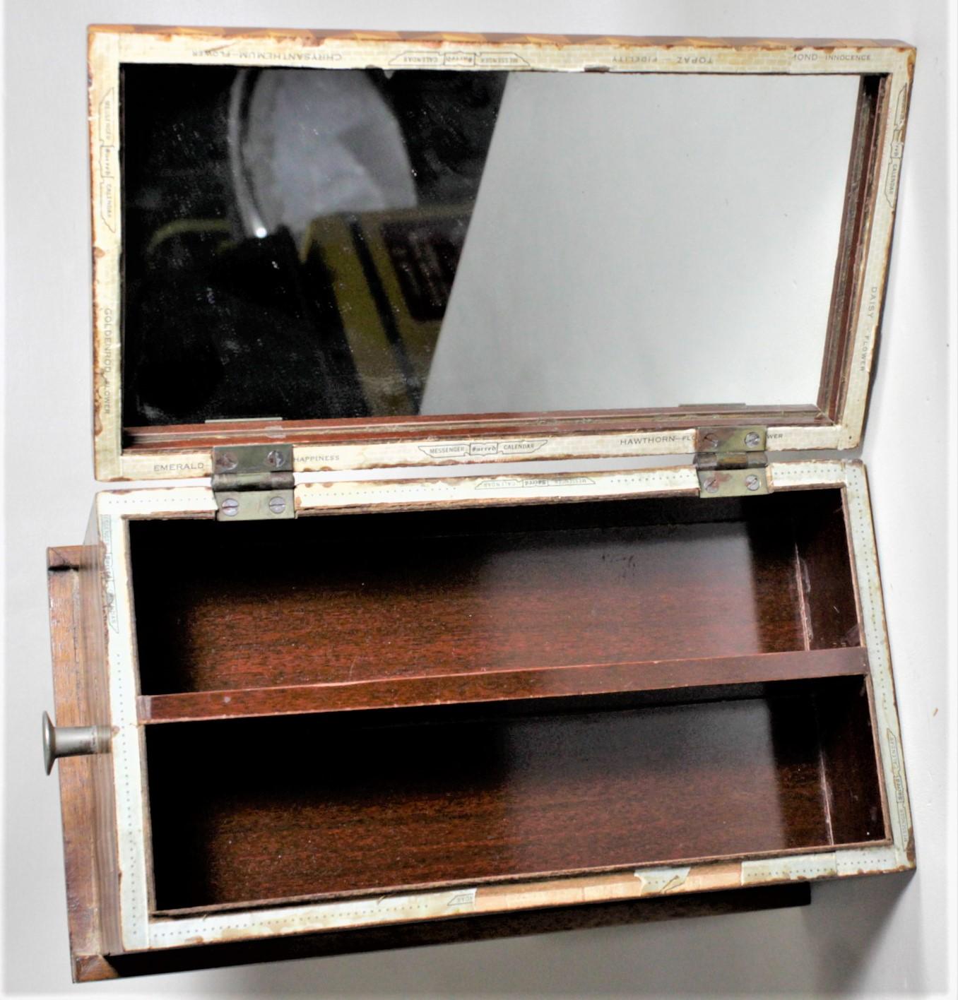 20th Century Mid-Century Parquetry Decorative Jewelry Box with Side Drawer and Mirror For Sale