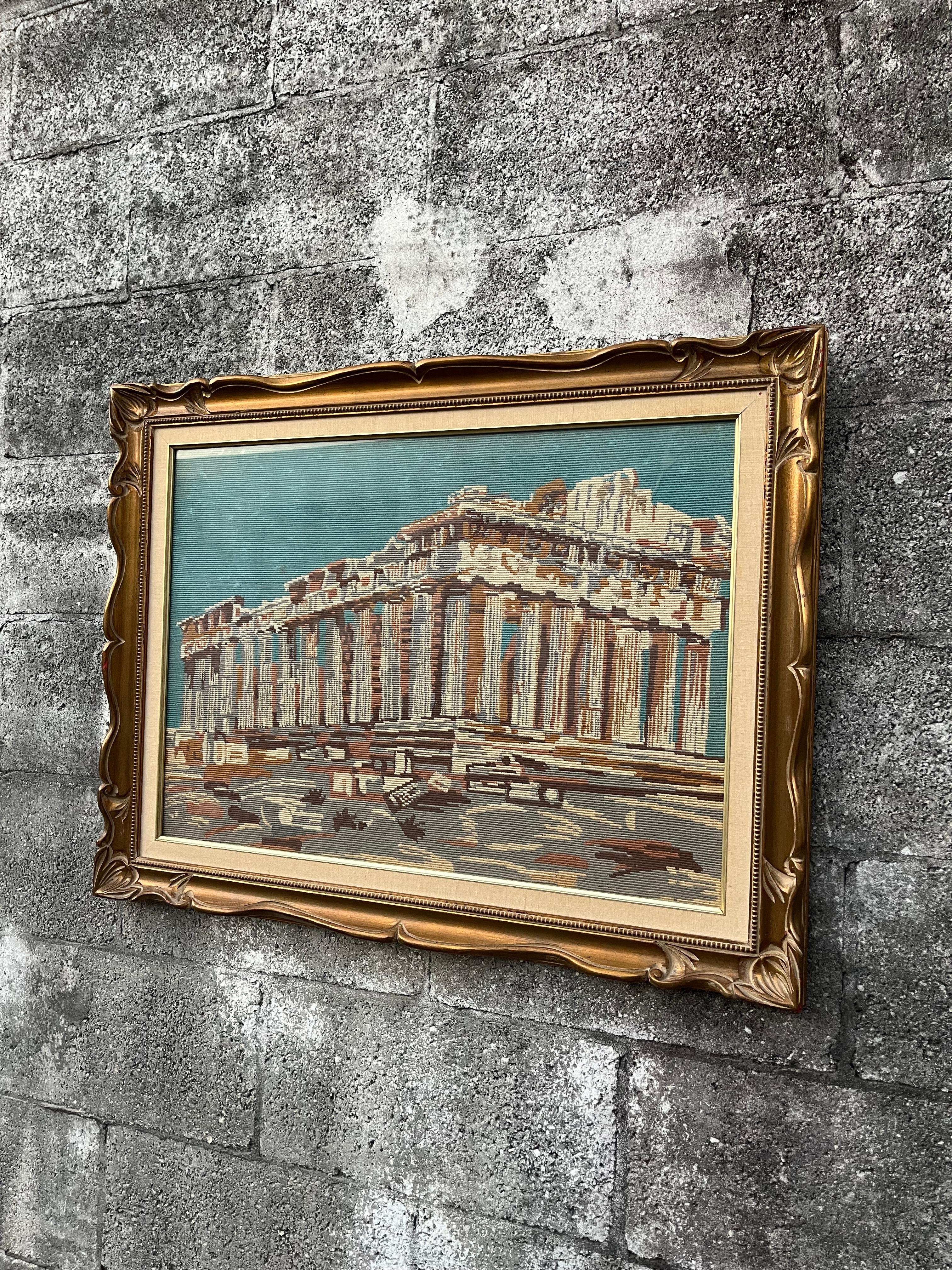 Parthénon d'Athènes, art mural encadré en textile à l'aiguille. Circa 1960s en vente 3