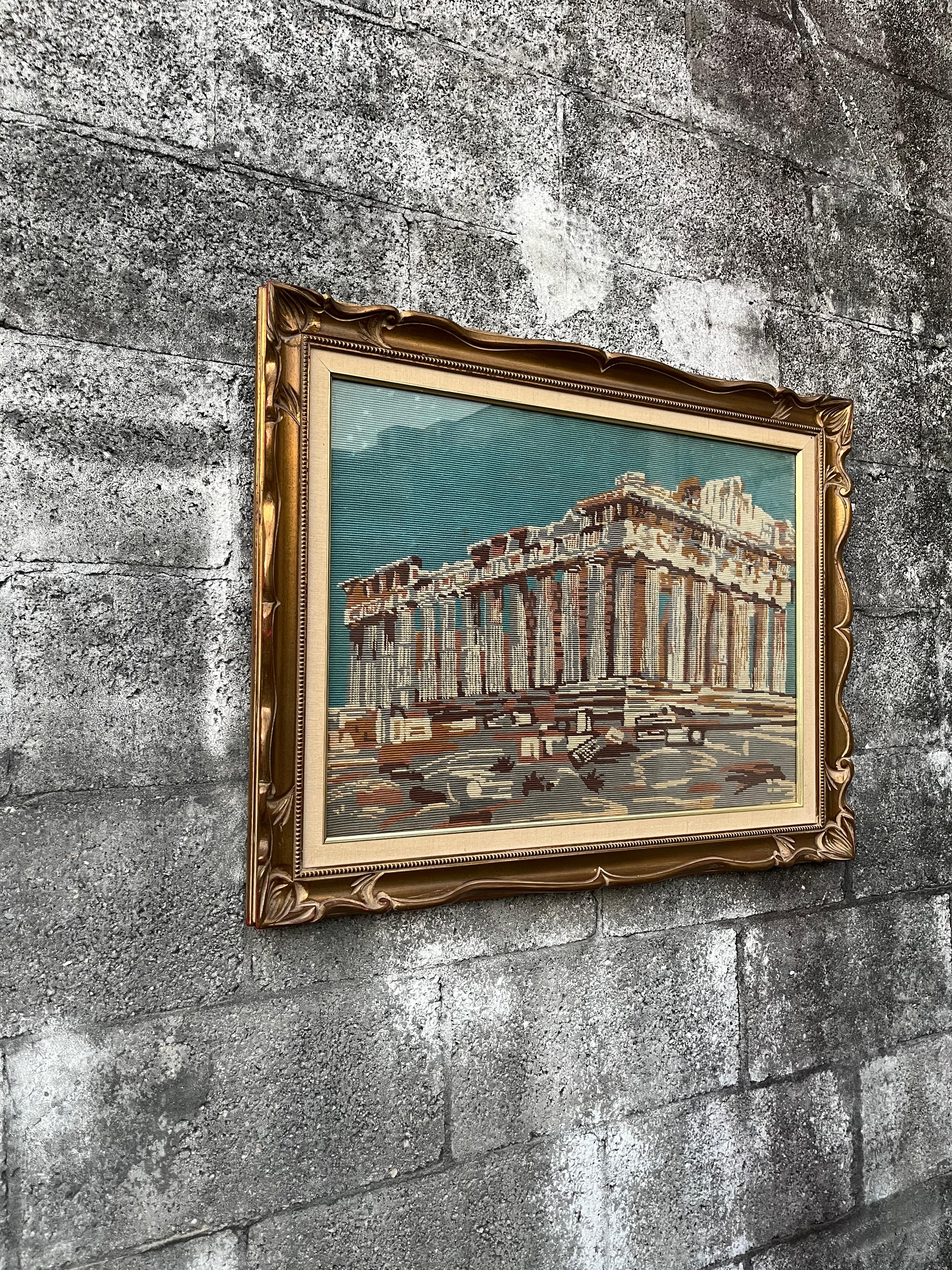 Parthénon d'Athènes, art mural encadré en textile à l'aiguille. Circa 1960s en vente 4
