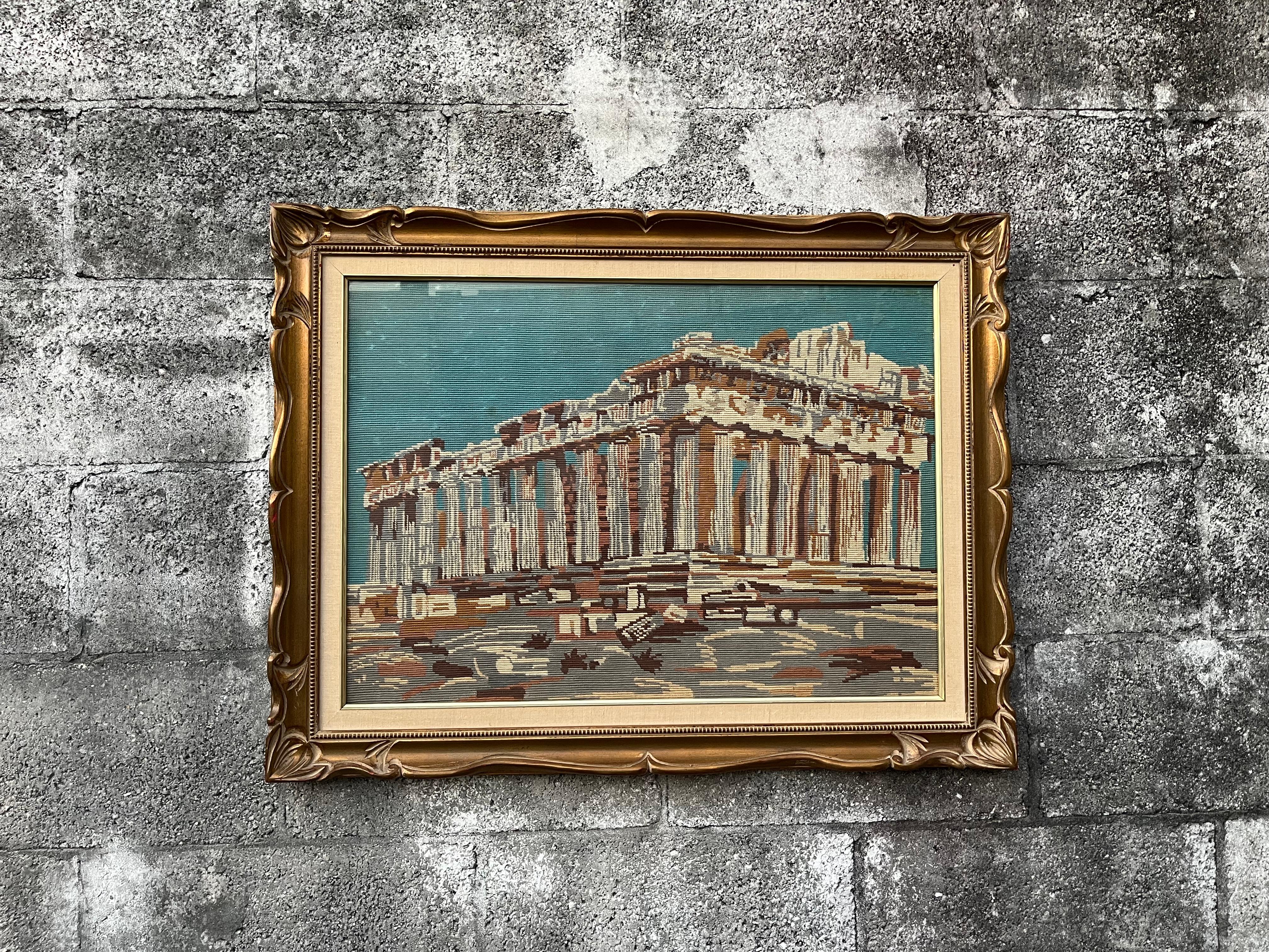 Parthénon d'Athènes, art mural encadré en textile à l'aiguille. Circa 1960s en vente 9